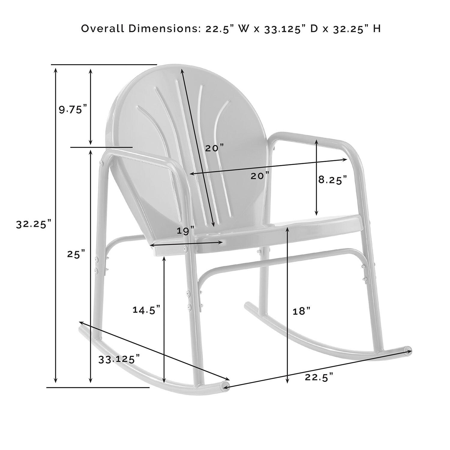 Ultimate Patio UP-32253RE 3Pc Retro Outdoor Rocking Chair Set in Red Gloss - Chair Dimensions - Diagram thumbnail