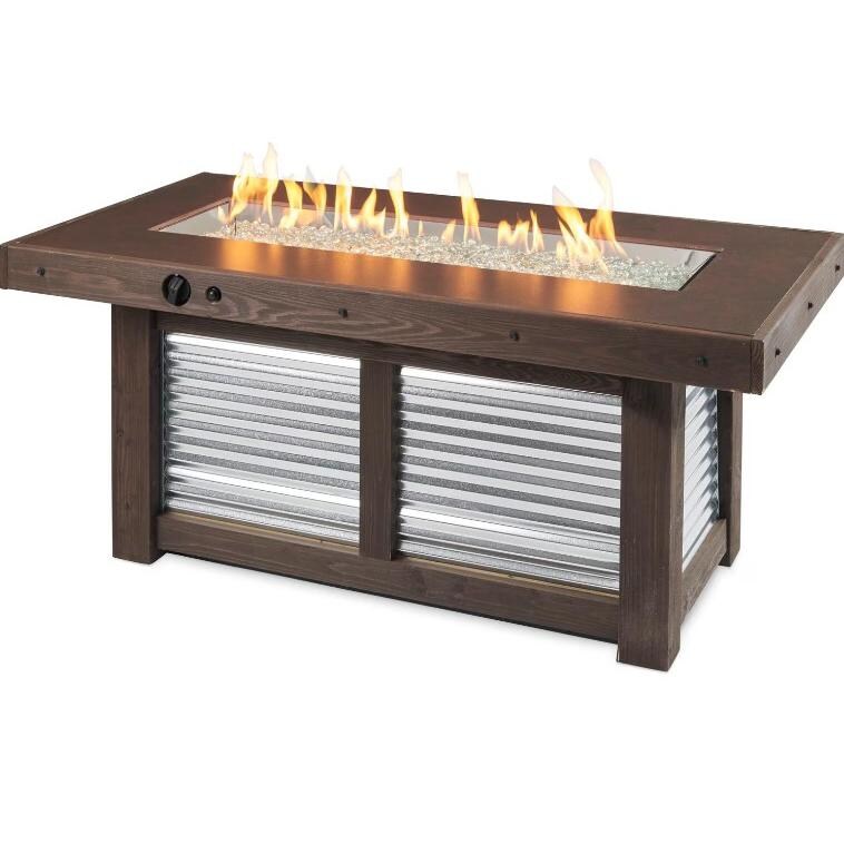 Denali Brew 57 Inch Rectangular Wood-Framed Natural Gas Fire Pit Table ...