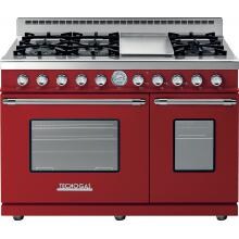Tecnogas Superiore 48-Inch DECO Natural Gas Range With 6 Burners & Griddle - Red / Chrome - RD482GCR-C image
