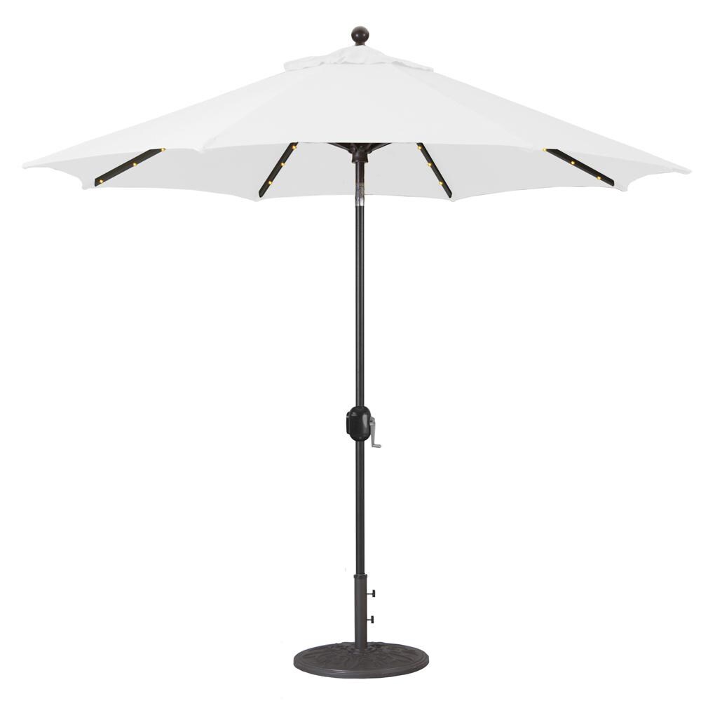 Galtech 9 Ft. Lighted LED Octagonal Aluminum Patio Market Umbrella W/ Crank Lift And Auto Tilt - Antique Bronze Frame W/ Sunbrella Canvas Natural Canopy