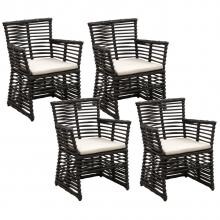 Venice 4 Piece Wicker Patio Dining Arm Chair Set W/ Sunbrella Canvas Antique Beige Cushions By Sunset West image