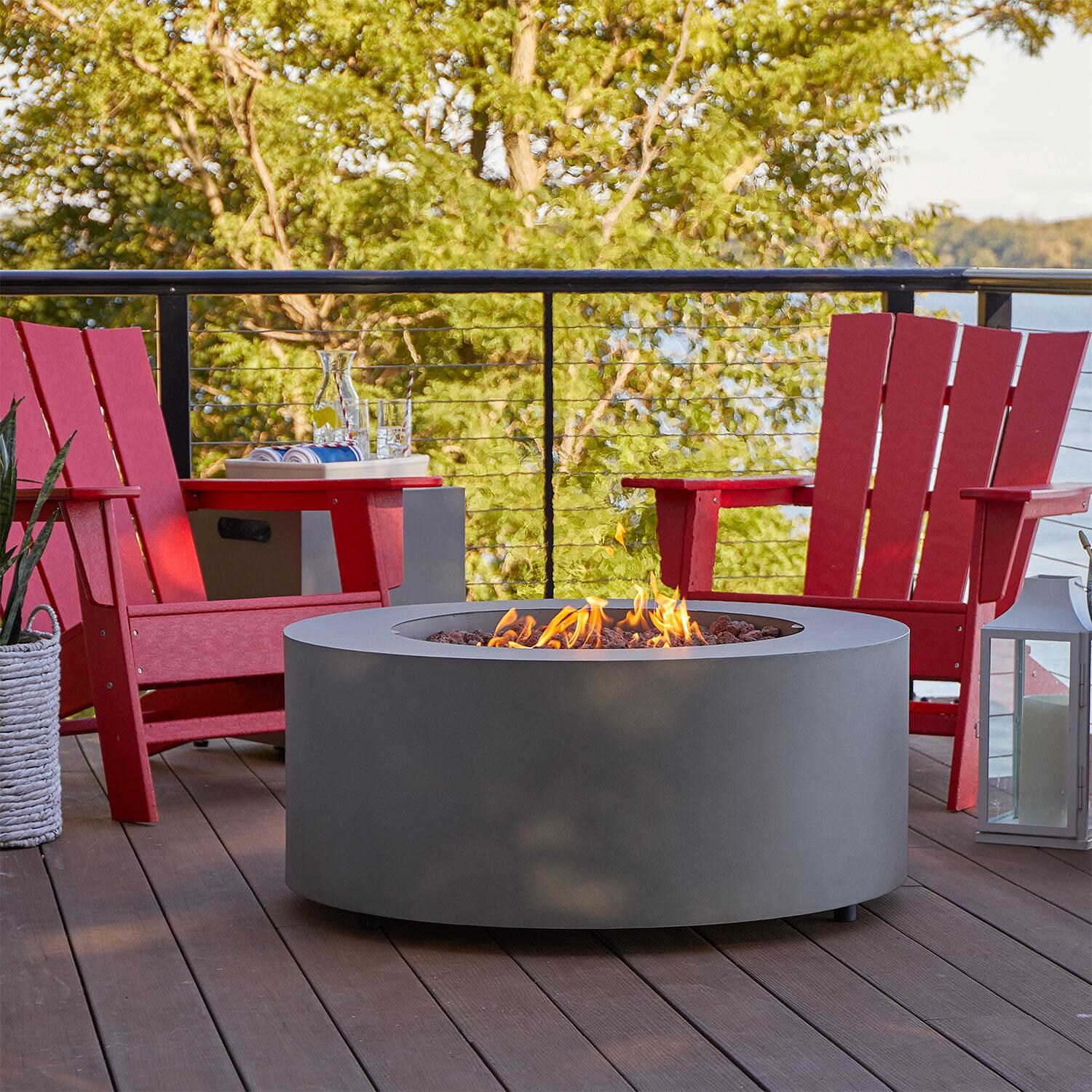 Elysian 36 Inch Round Powder Coated Steel Propane Fire Pit in Weathered Slate by Lakeview Outdoor Designs