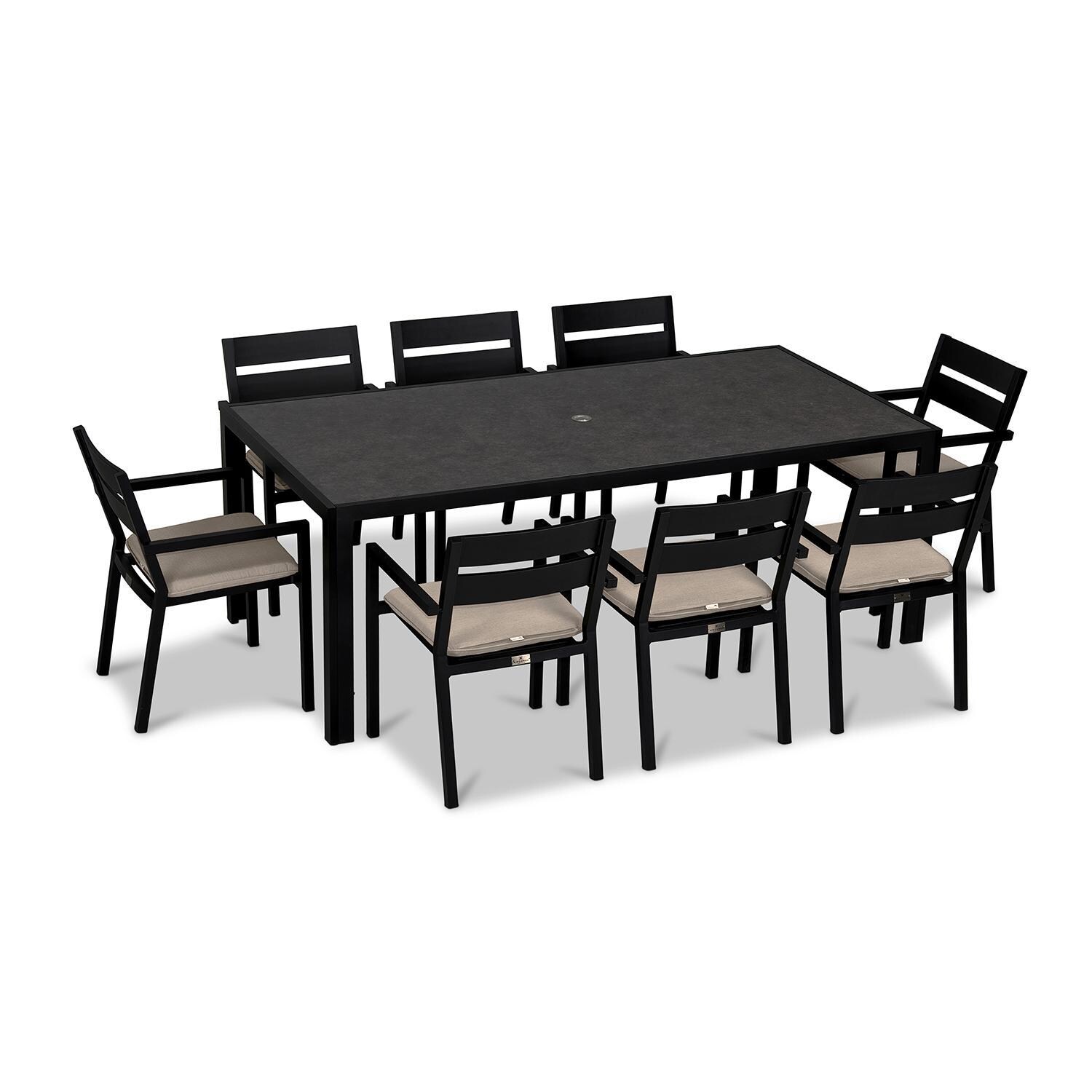 Calm Bay 9 Pc Rectangular Dining Set in Black/Canvas Flax by Lakeview - White Background thumbnail
