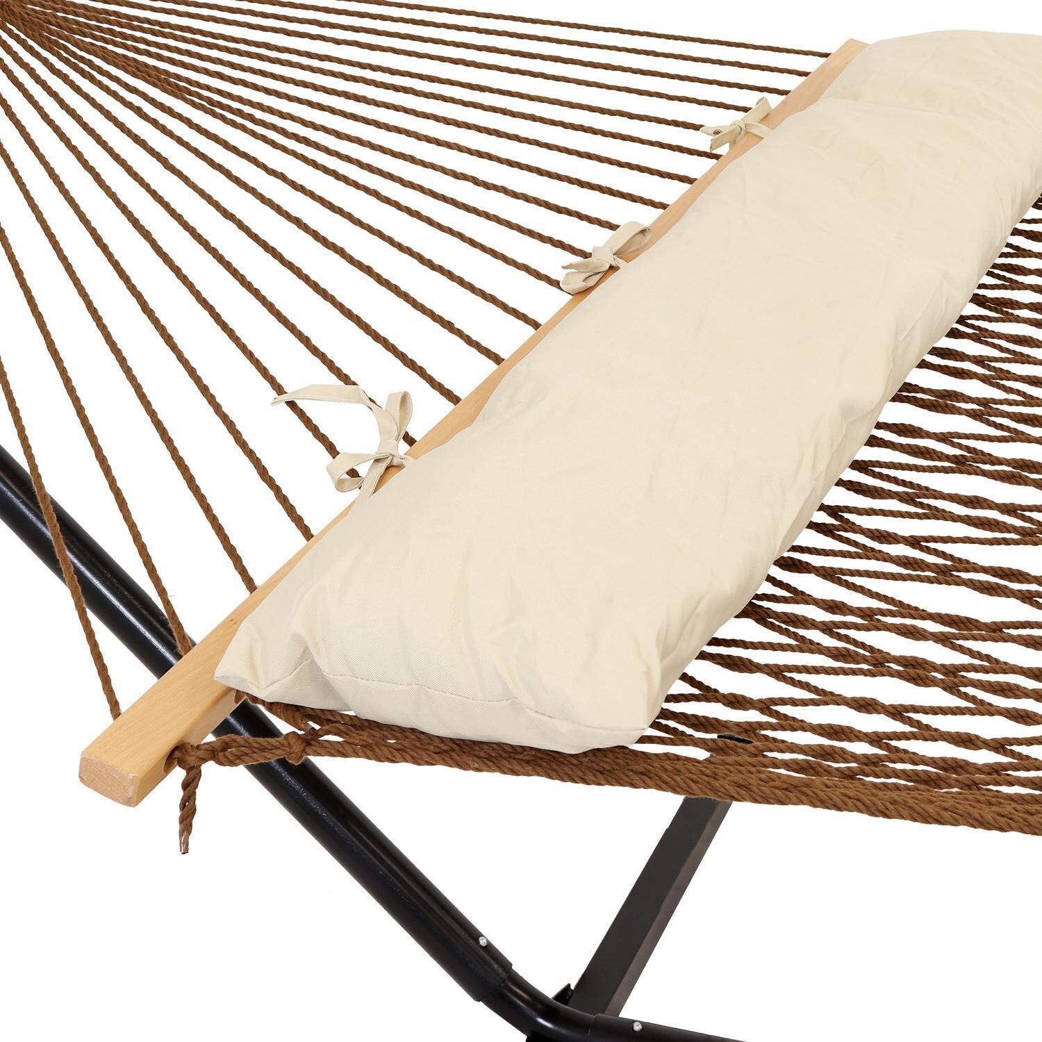 Ultimate Patio Classic Double Rope Hammock w/ 15-Foot Stand - Brown - Close-Up thumbnail