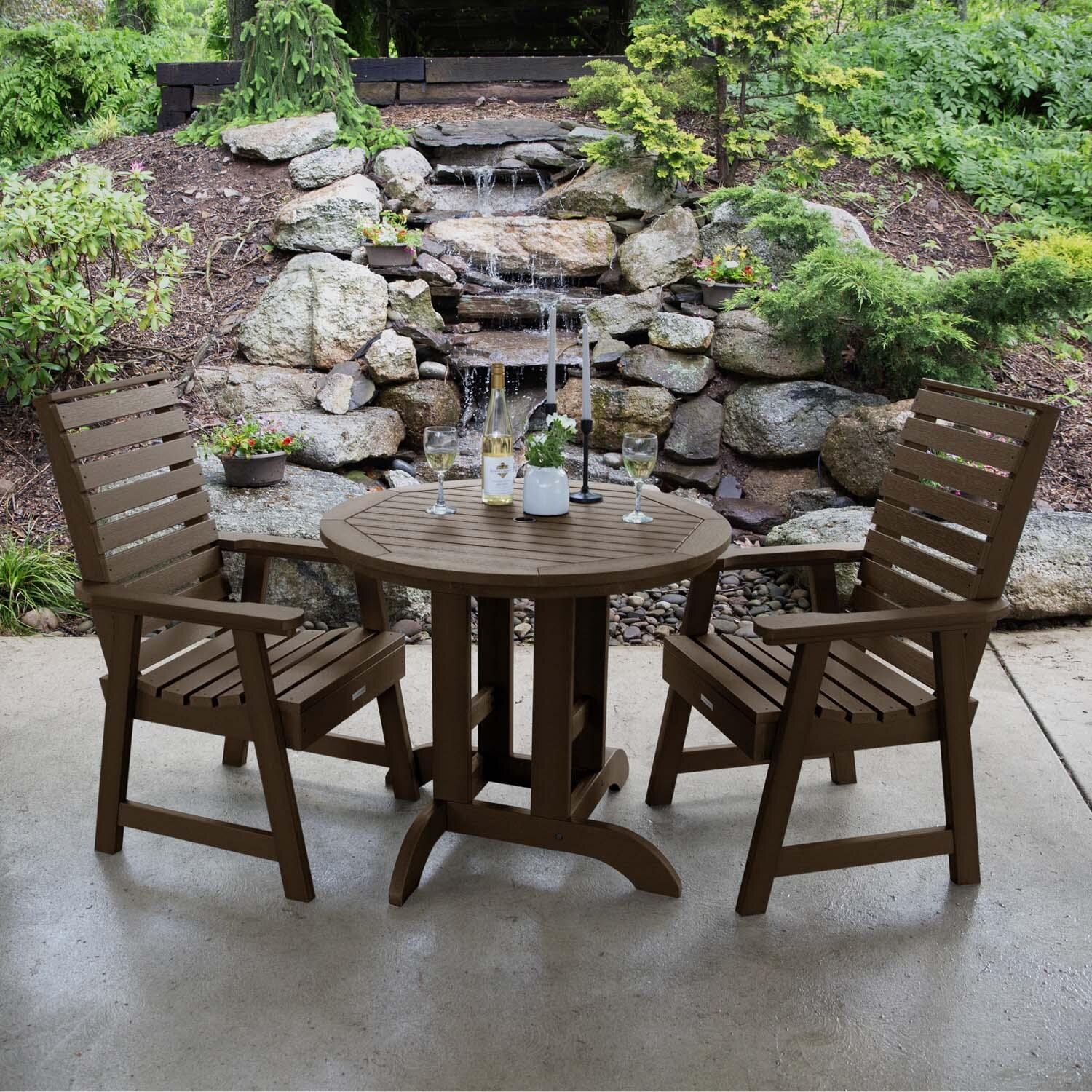 Elm Pointe 3 Pc Recycled Plastic Round Dining Set in Weathered Acorn By Lakeview Outdoor Designs - Lifestyle thumbnail