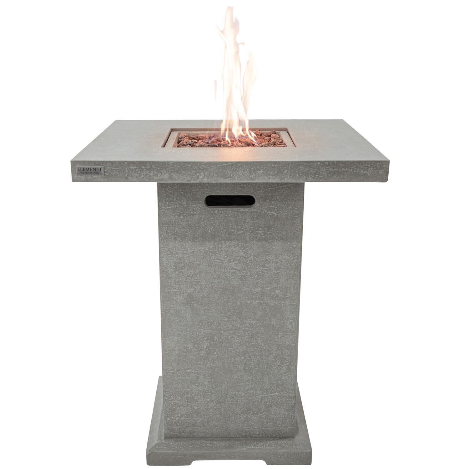 Elementi OFG221-LP Montreal 34-Inch Square Propane Fire Pit Table - Front View W/ Flames - White Background thumbnail