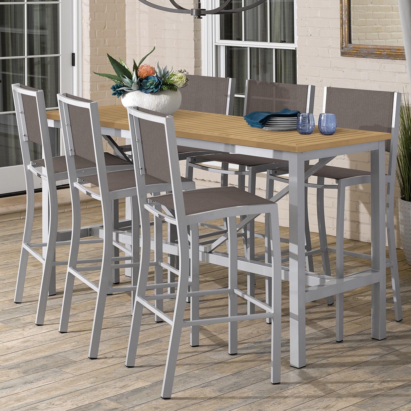 Travira 7 Piece Aluminum Patio Bar Set W/ 72 X 30 Inch Rectangular Tekwood Natural Table By Oxford Garden - Cocoa Sling