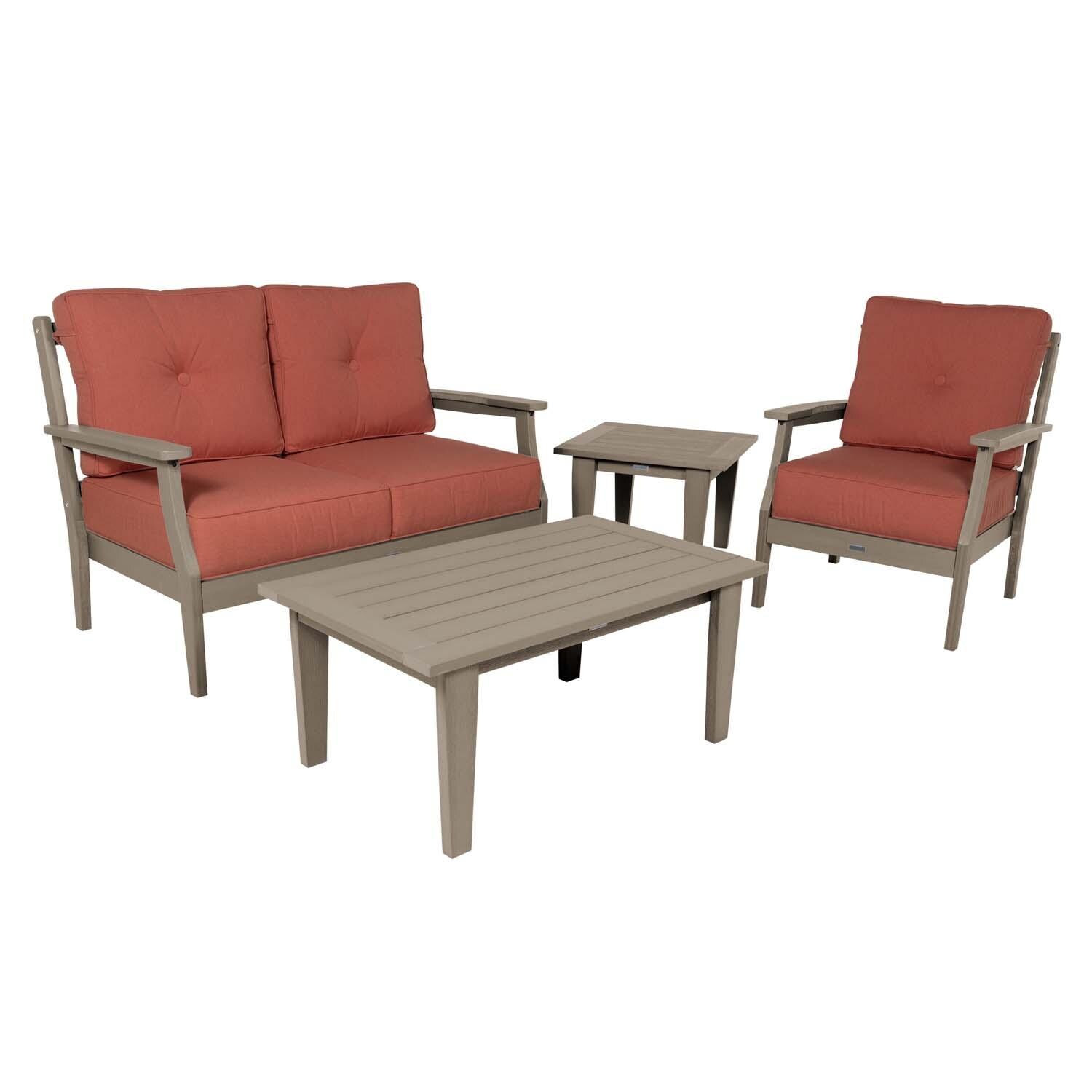 Blushing Bay 4 Pc Recycled Plastic Seating Set in Canvas Persimmon/Woodland Brown by Lakeview Outdoor Designs - White Background thumbnail