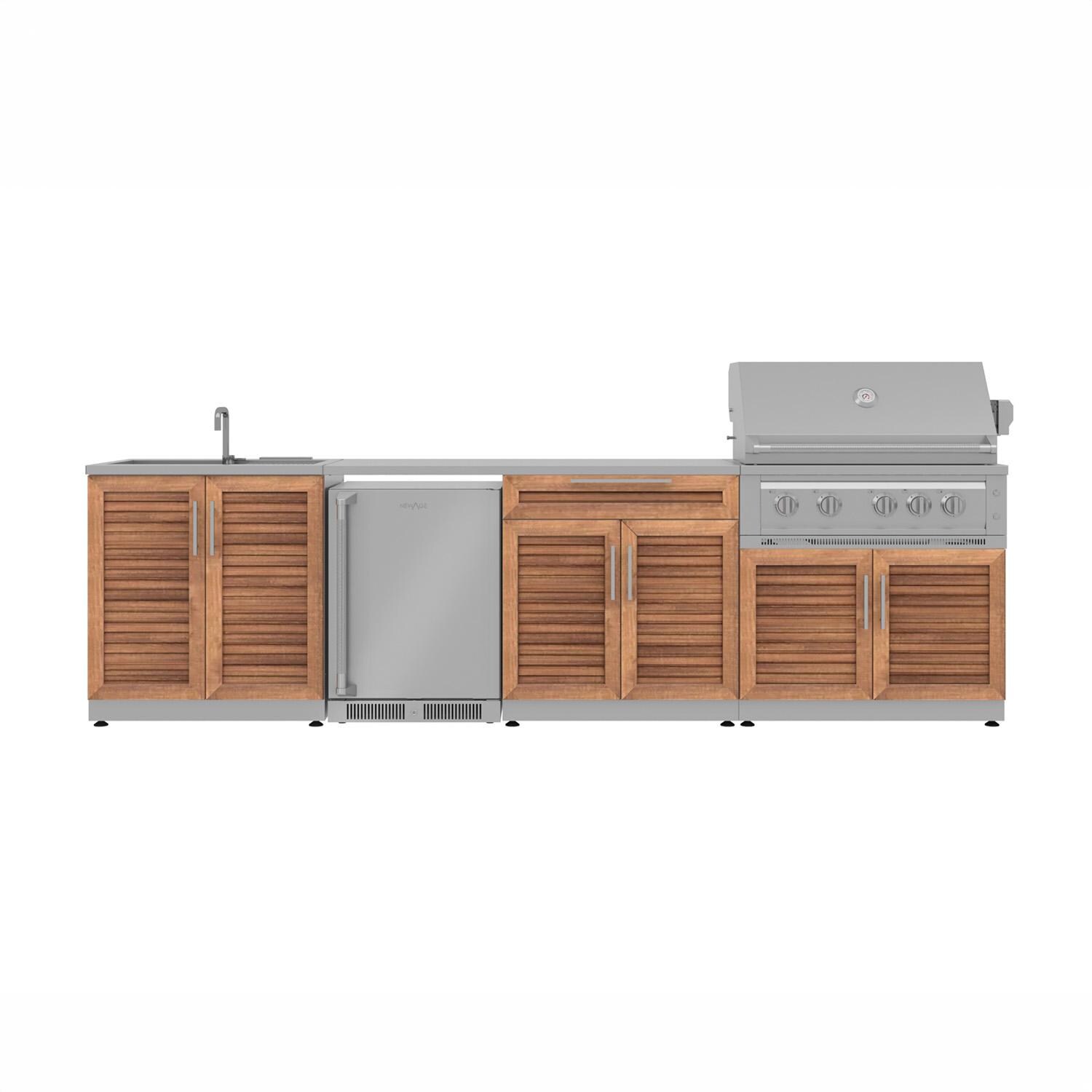 NewAge Products Classic Series 10 1/2 Ft Outdoor Kitchen Island w/ 36-in Propane Grill, Sink, Refrigerator, Trash Bin, Door & Drawer in Grove/Stainless Steel