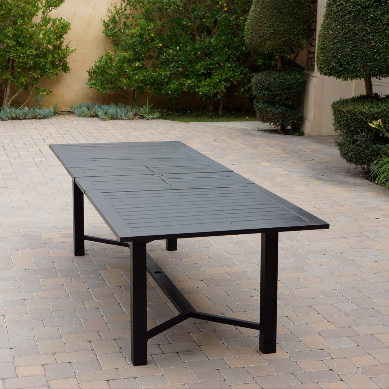 Darlee B/DL13-11PCD-2350LE-R Nassau 11 Pc Cast Aluminum Dining Set in Antique Bronze w/ Red Cushions - Table Angle - Lifestyle thumbnail