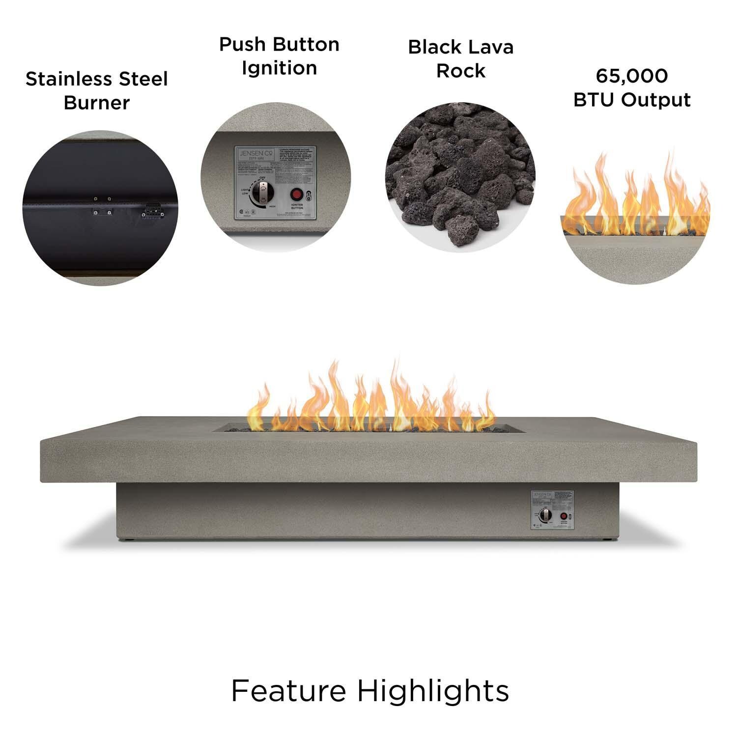 Hickory Bay 72 Inch Rectangular Glass Fiber Reinforced Concrete Propane Fire Pit Table in Flint by BBQGuys Signature - Features thumbnail