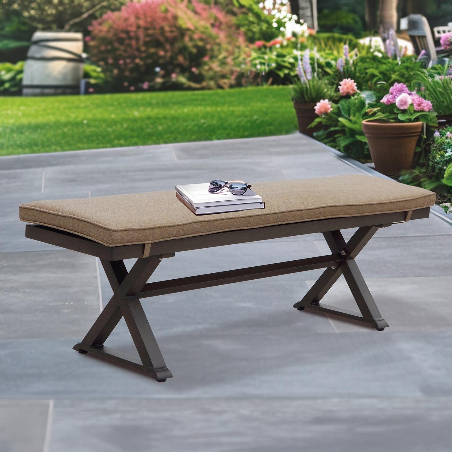 Darlee Brooklyn Patio 59-Inch Bench with Sesame Cushion - Bench On Patio - Lifestyle thumbnail