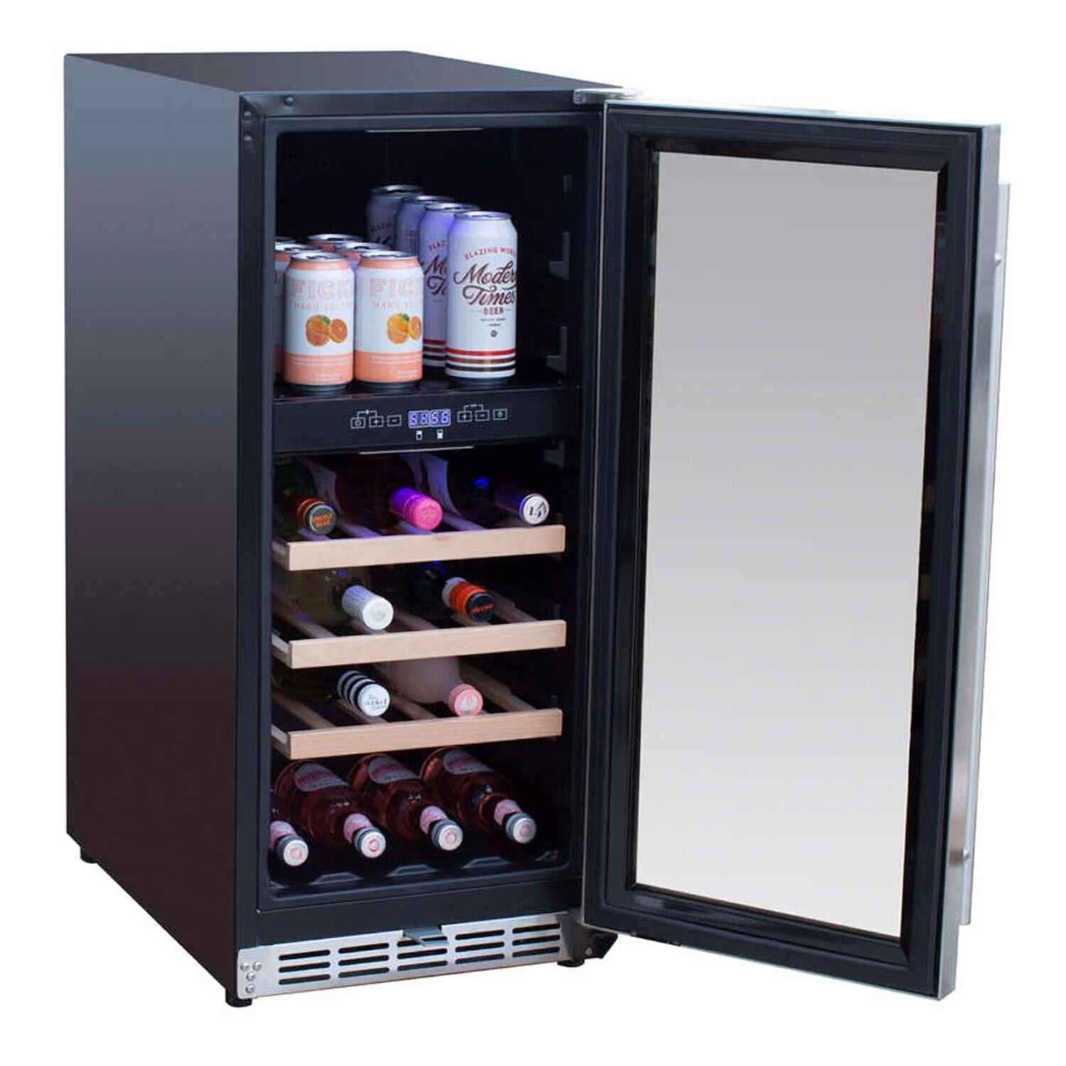 Summerset RFR-15WD 15 Inch Outdoor Rated Dual Zone Wine Cooler - Angled - Open - Full - White Background thumbnail