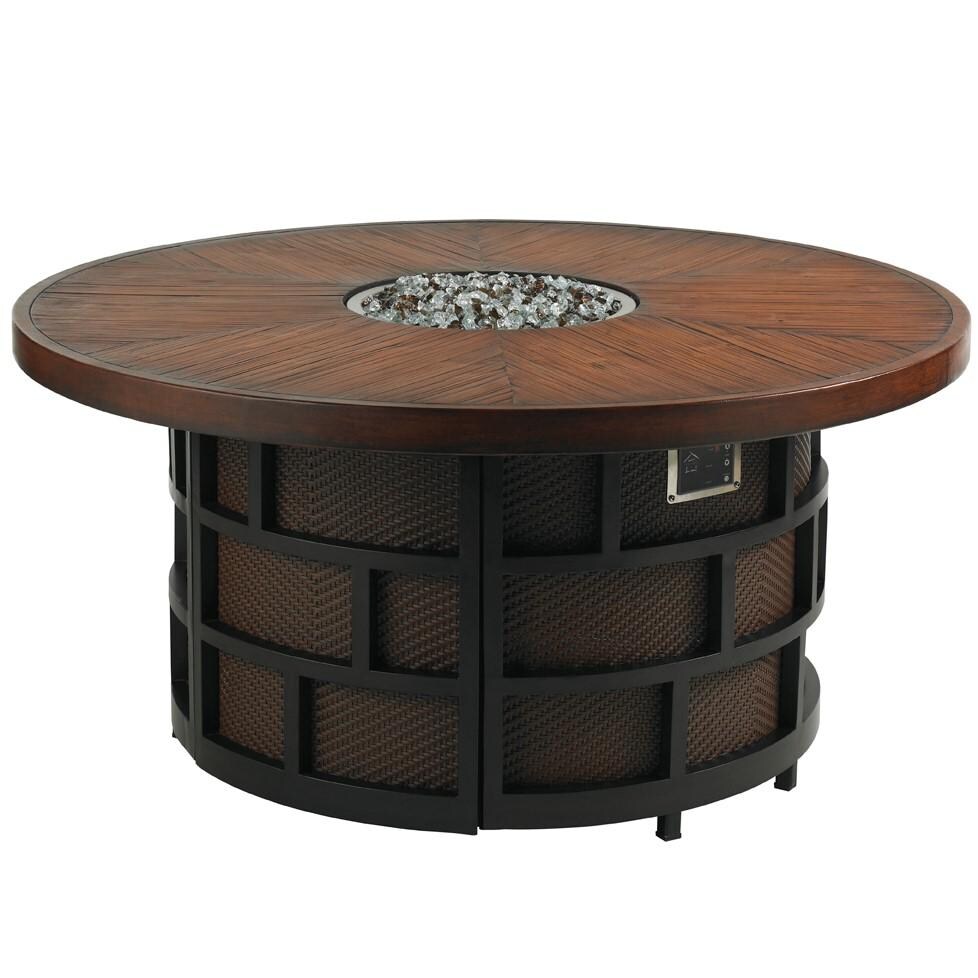 Ocean Club Resort 54 Inch Round Cast Aluminum & All Weather Wicker Propane Fire Pit Table  W/ Weatherstone Top & Remote Control By Tommy Bahama