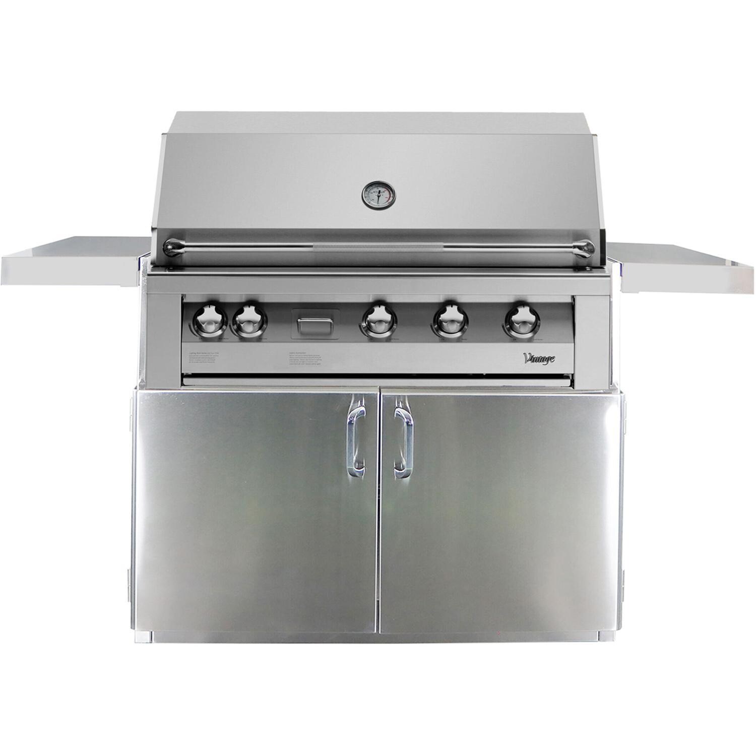 Vintage VBQ42G-L-1-KIT 42 Inch Liquid Propane Gas Grill with 2-Door Cart - White Background thumbnail