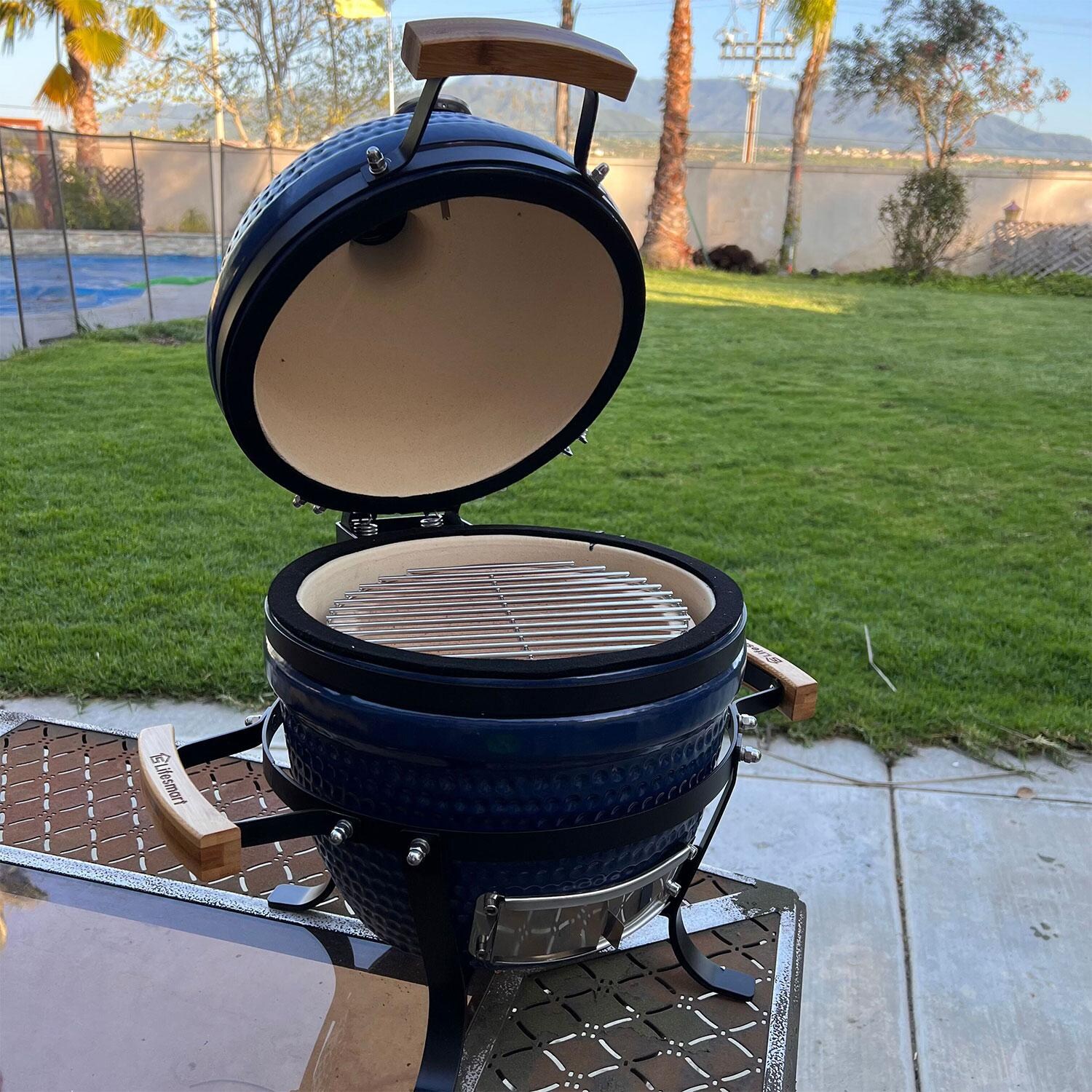 Lifesmart SCS-PK13BLU Blue Pack-N-Go 10-Inch Portable Ceramic Kamado Grill - Lifestyle 2 thumbnail