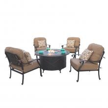Elisabeth 5 Piece Cast Aluminum Patio Fire Pit Conversation Set W/ Club Chairs By Darlee