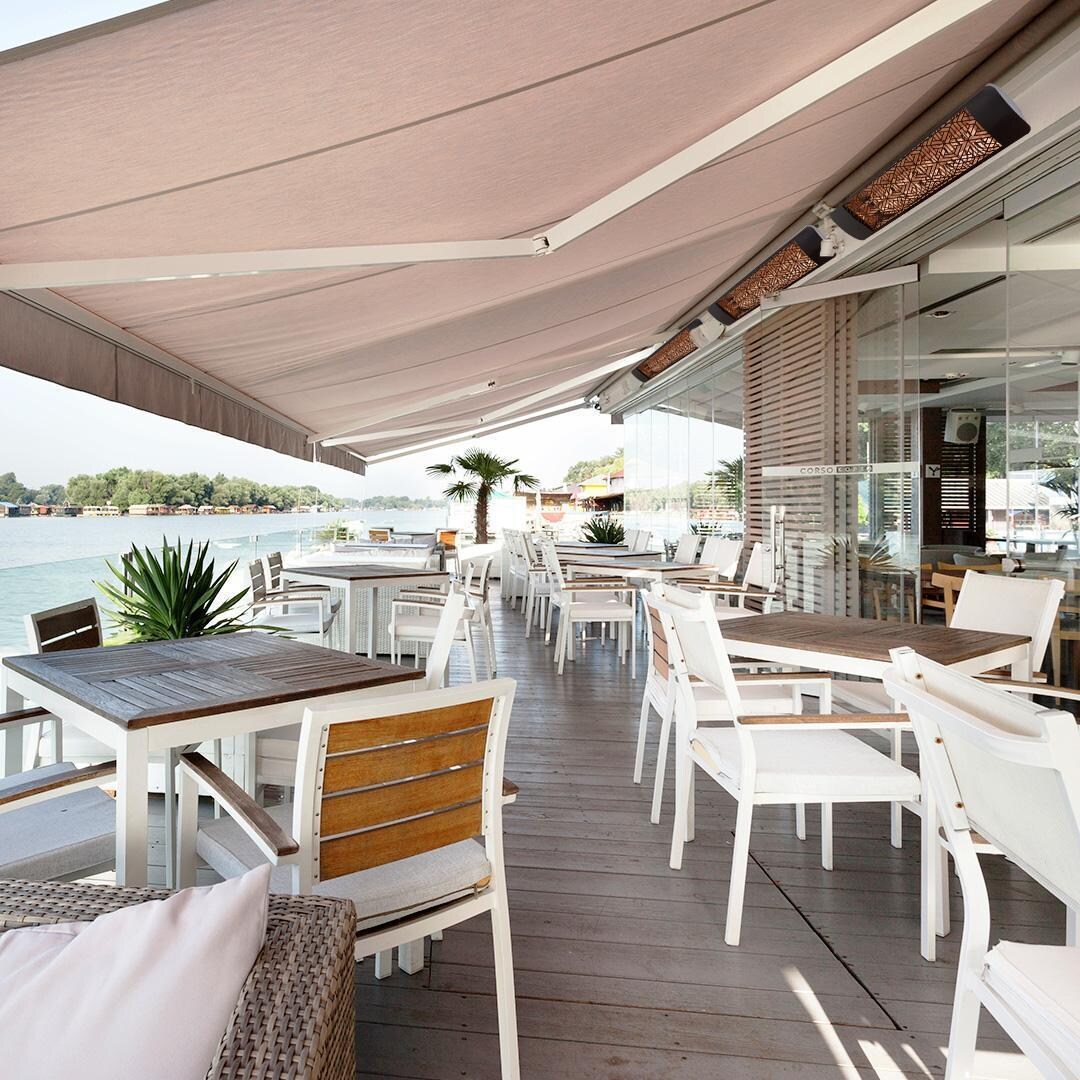 Eurofase EF50208B3 Mason Series 39-Inch 5000 Watt Dual Element 208V Electric Infrared Patio Heater - Black - Waterfront Restaurant - Lifestyle thumbnail