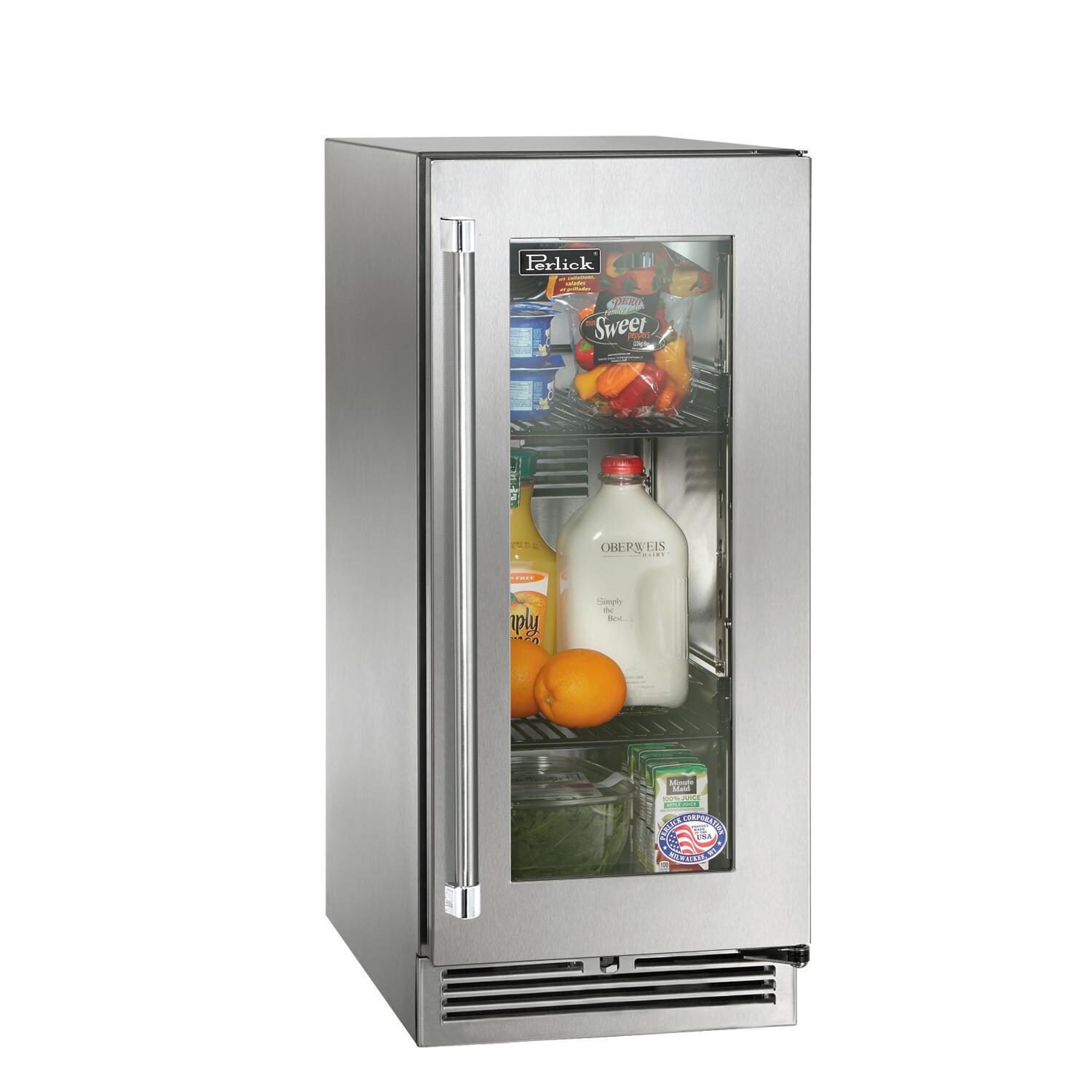 Perlick 15-Inch Signature Series Stainless Steel Glass Door Outdoor Refrigerator - Right Hinged - HP15RO-4-3R