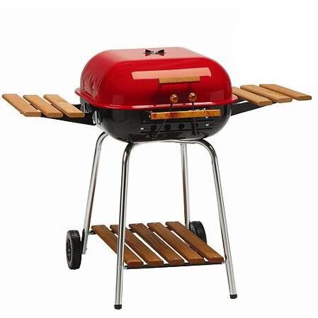 Americana by Meco Charcoal Grill With Wood Side Trays - Red - 4105