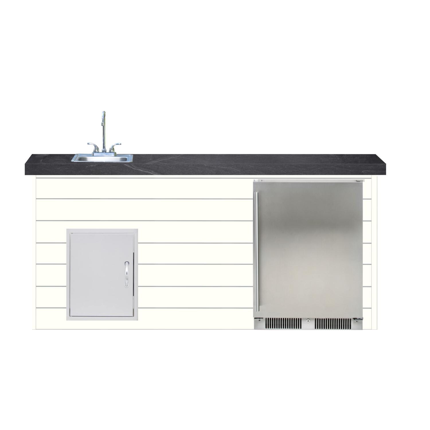 BBQGuys Signature 6ft Luxury Outdoor Island W/ Blaze Outdoor Rated Refrigerator & Summerset 15-Inch Sink - Canvas White Steel W/ Black Polished Granite thumbnail