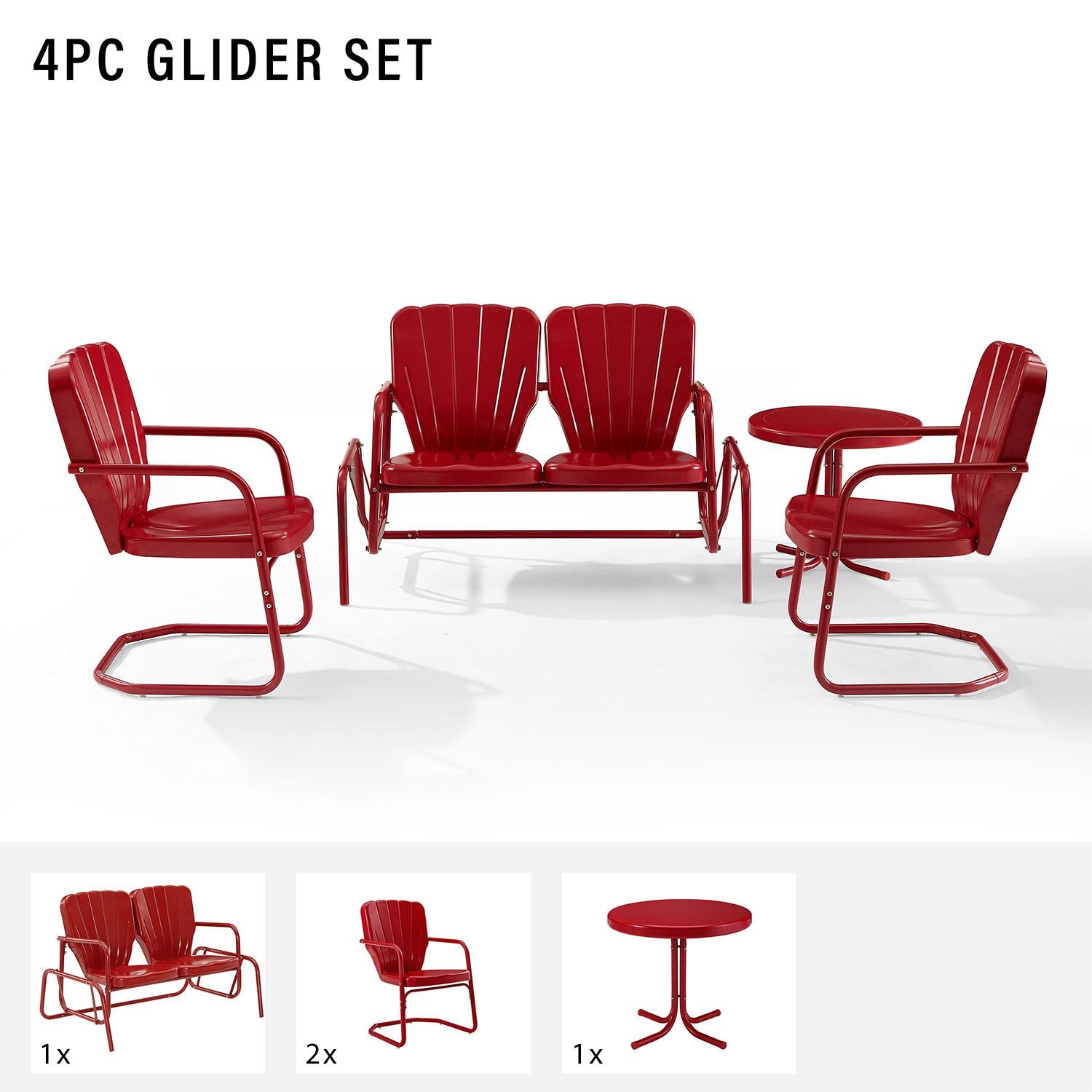 Ultimate Patio UP-32255RE 4Pc Retro Outdoor Loveseat Glider Patio Set in Red Gloss - Included in Set (Loveseat, Four Chairs, and Table) - Diagram thumbnail