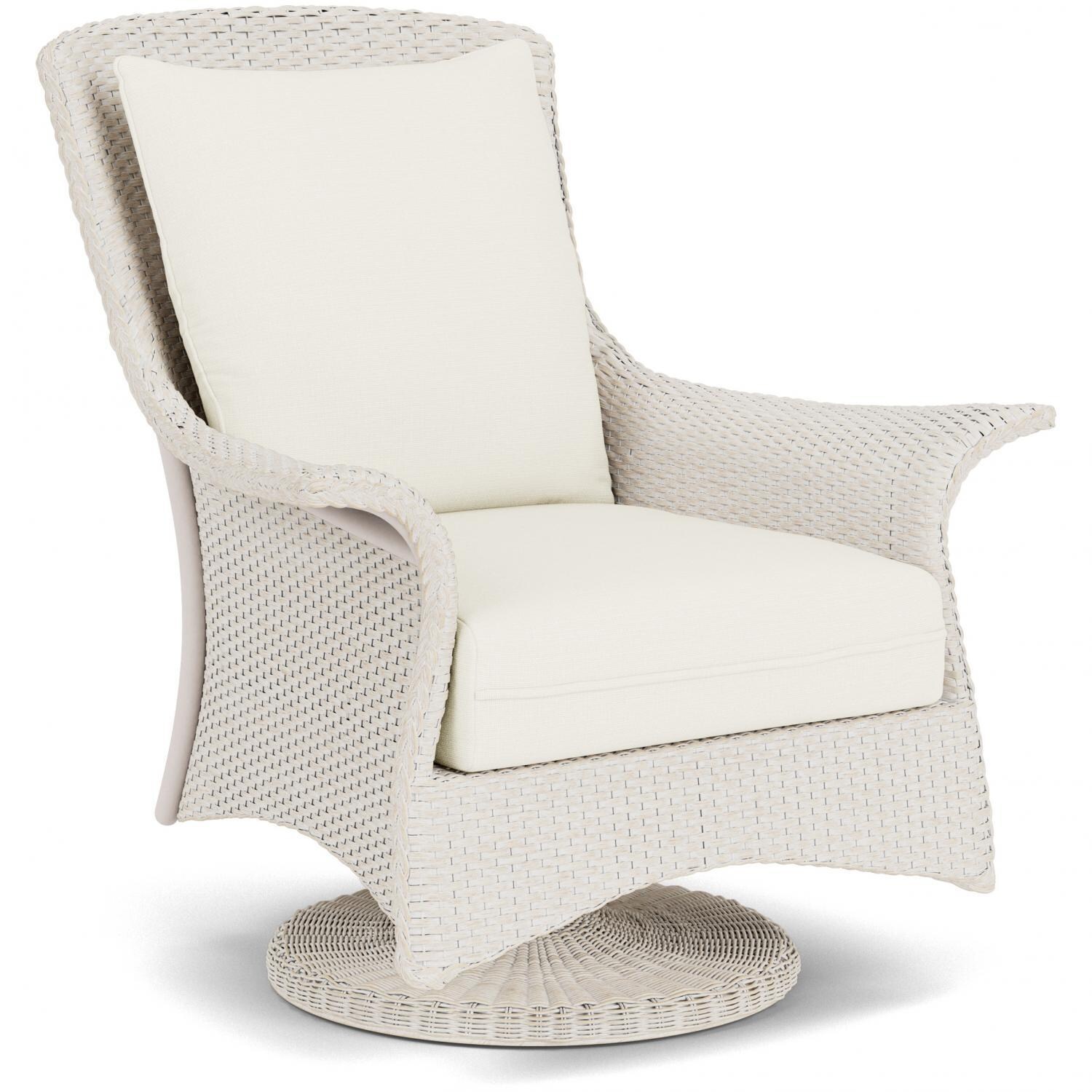 Lloyd Flanders Mandalay Swivel Rocker Lounge Chair in Antique White Finish with Sailcloth Salt Fabric - Angled thumbnail