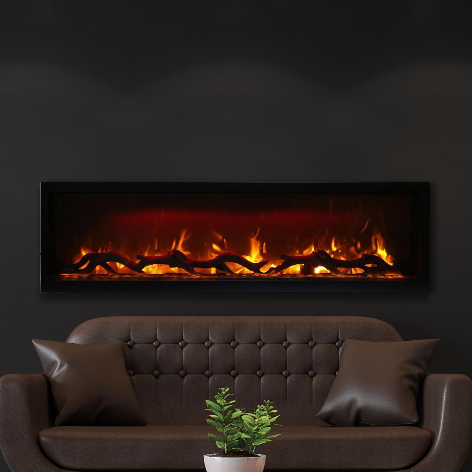 Amantii Symmetry Series 60 Inch Built In Electric Fireplace With Black Steel Surround Ice Media Kit Decorative Logs Indoor Outdoor Sym