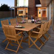 Teak Hamburg 9 Piece Teak Patio Dining Set With 67 X 39 Inch Rectangular Extension Table And Folding Chairs By Amazonia image