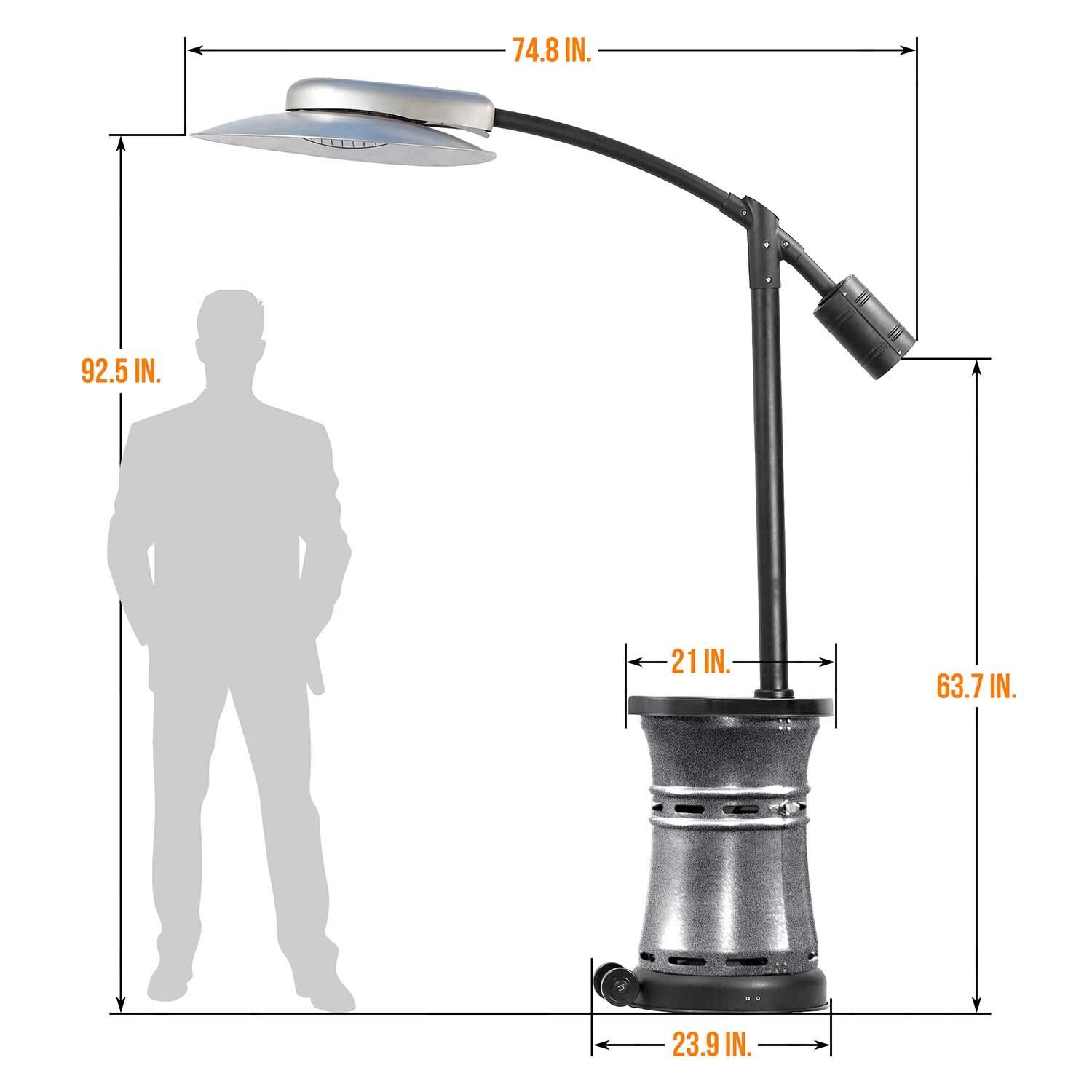 Paragon Outdoor OH-BL32-9M Arc 32,000 BTU Propane Gas Cantilever Portable Patio Heater - Hammertone Silvervein - Dimensional - Detail thumbnail