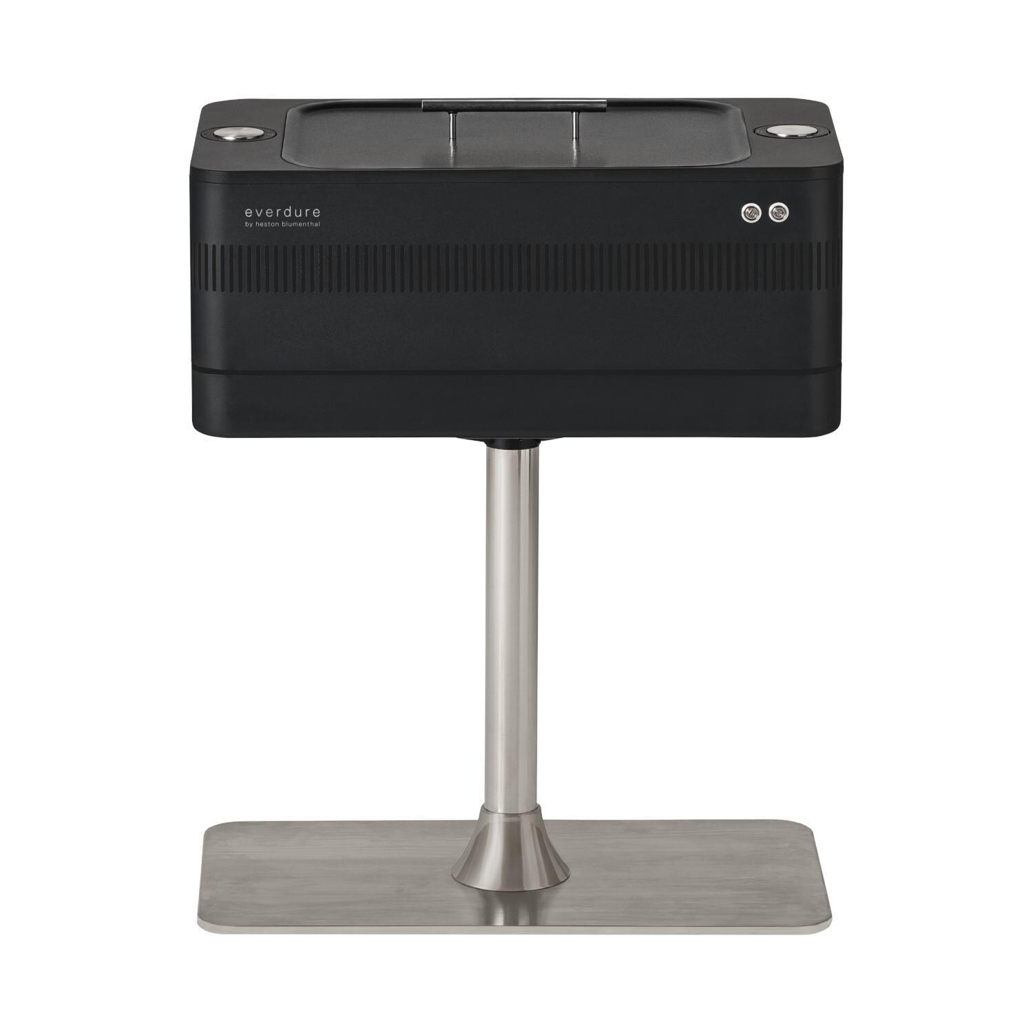 Everdure HBCE1BBSUS FUSION 29-Inch Charcoal Grill w/ Rotisserie & Electronic Ignition - Matte Black - Rotisserie Stored Away & Lid On - White Background thumbnail