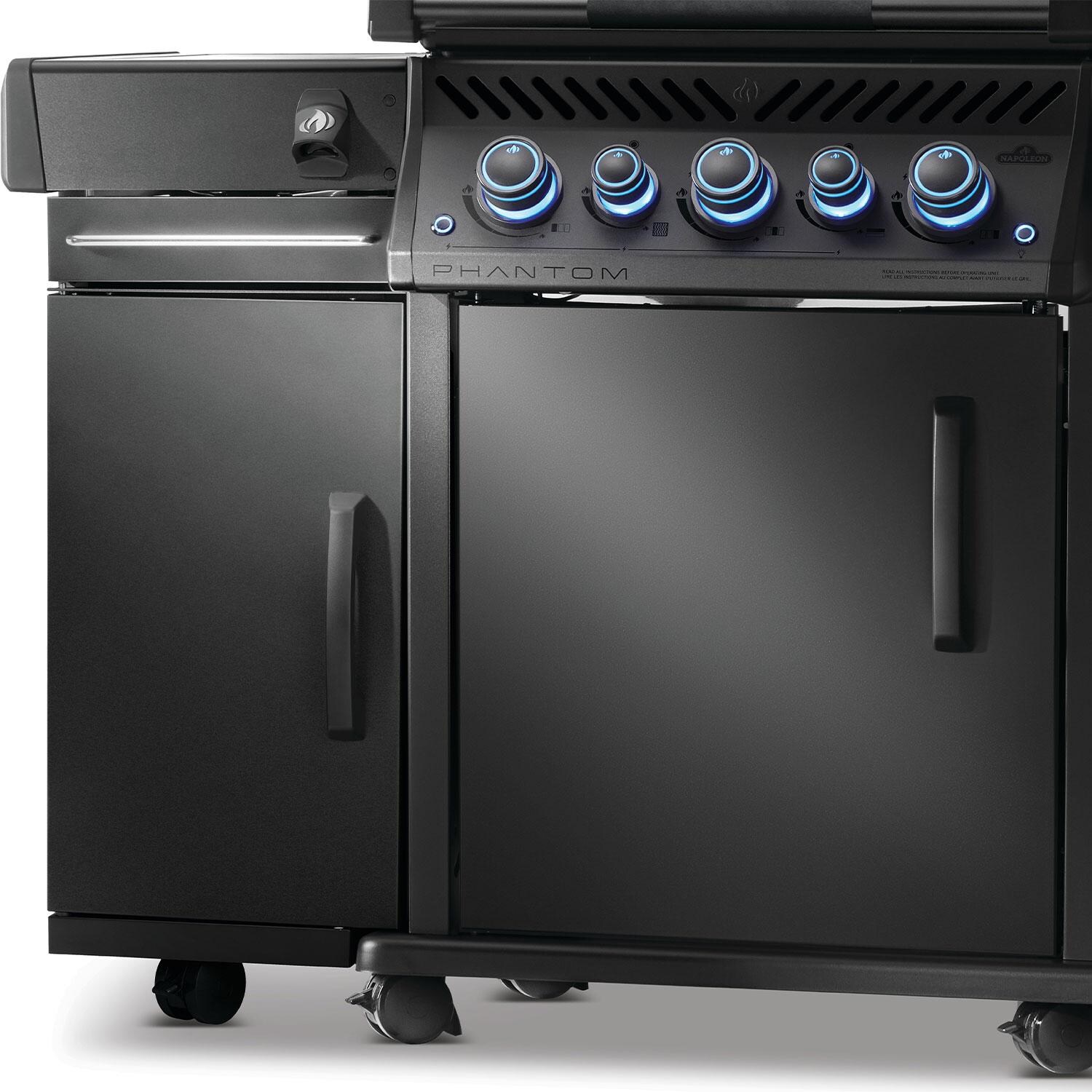 Napoleon 68006 Rogue PRO-S Grill Storage Cabinet Cart - Matte Black - Attached to Rogue PRO-S Grill - Detail thumbnail