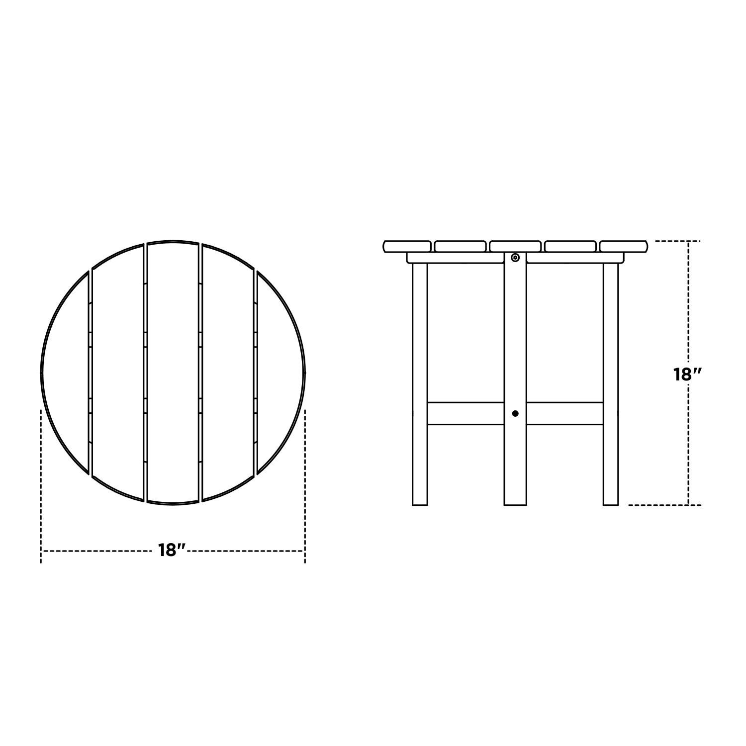 POLYWOOD PWS498-1-SA Nautical 3-Piece Adirondack Set - Side Table Dimensions thumbnail