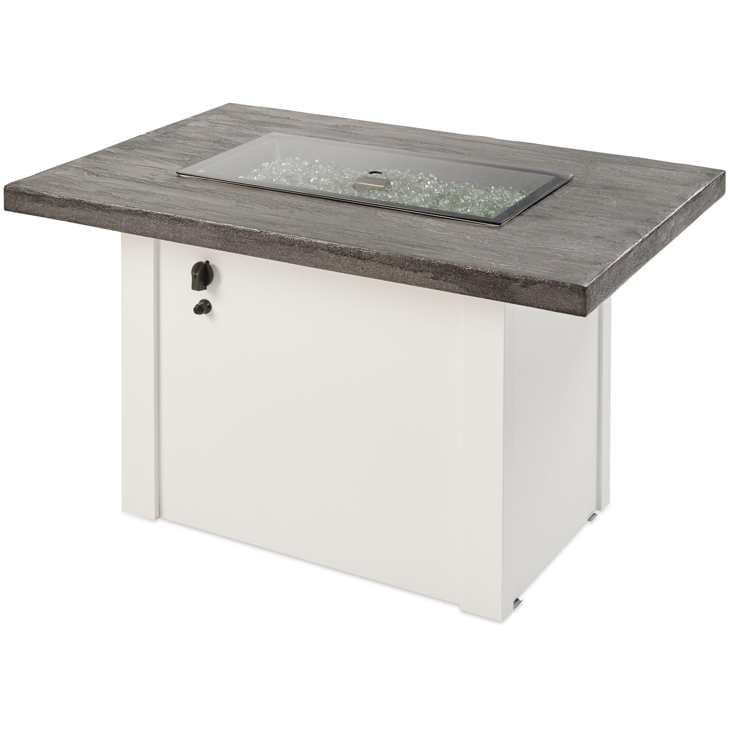 The Outdoor GreatRoom Company Havenwood HVGW-1224-K-NG 44-Inch Rectangular Natural Gas Fire Pit Table with Stone Grey Everblend Top and 24-Inch Crystal Fire Burner - Ships As Propane With Conversion Fittings - White - Shown With Burner Cover thumbnail