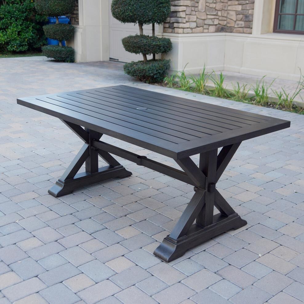 Darlee Brooklyn 5-Piece Patio Dining Set (with 2 Dining Chairs and 2 Benches) with Cushions and 39 X 67 Inch Rectangular Dining Table - Table Angle - Lifestyle thumbnail