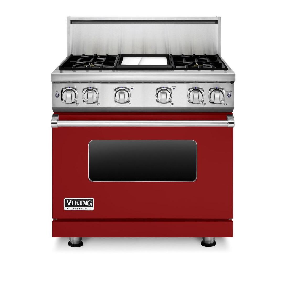 Viking Professional 7 Series 36-Inch 4-Burner Natural Gas Range With Griddle - Apple Red - VGR73624GAR