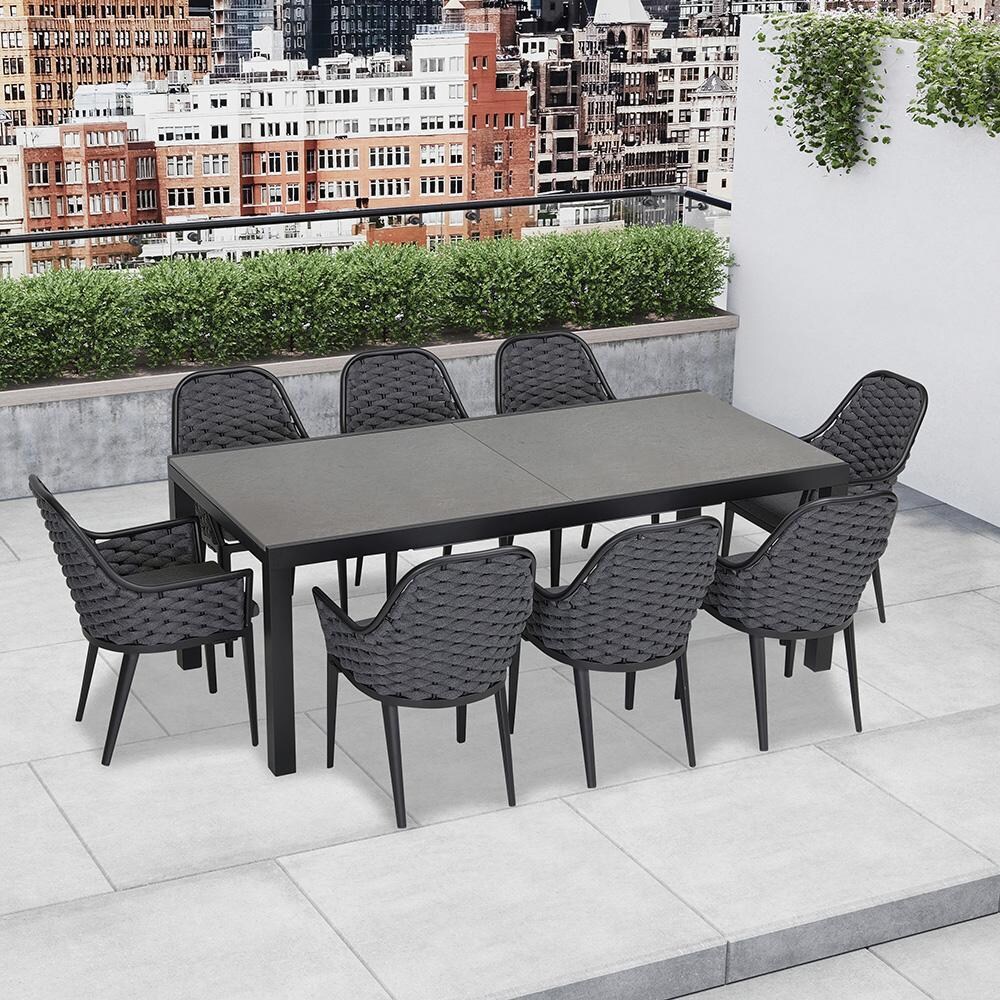 Chloe Bay 9 Pc Aluminum Extendable Dining Set in Black/Concrete by Lakeview - On Top Of Building - Lifestyle thumbnail