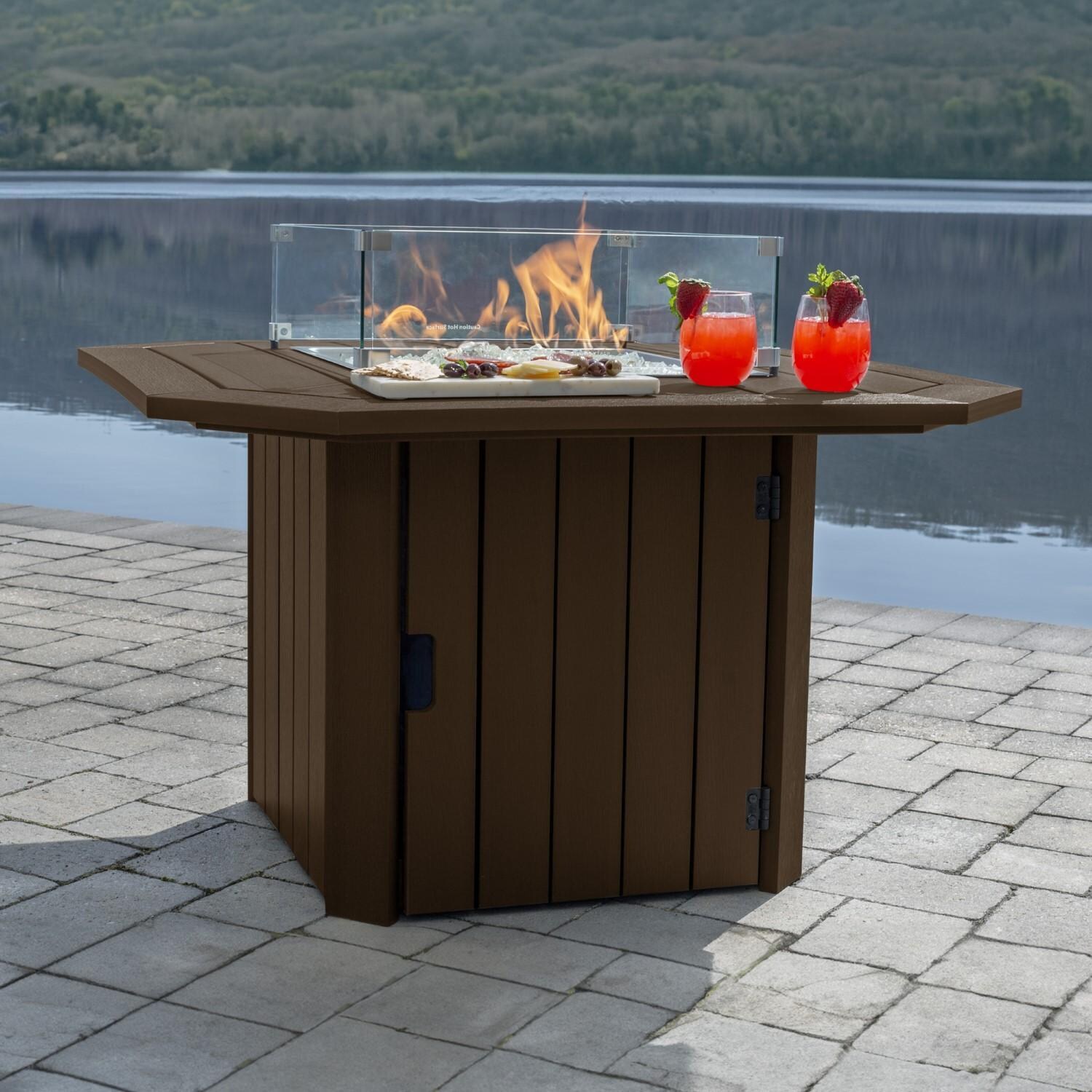 Harborview 40-in Octagon Polyresin Propane Fire Pit Table in Weathered Acorn by Lakeview Outdoor Designs