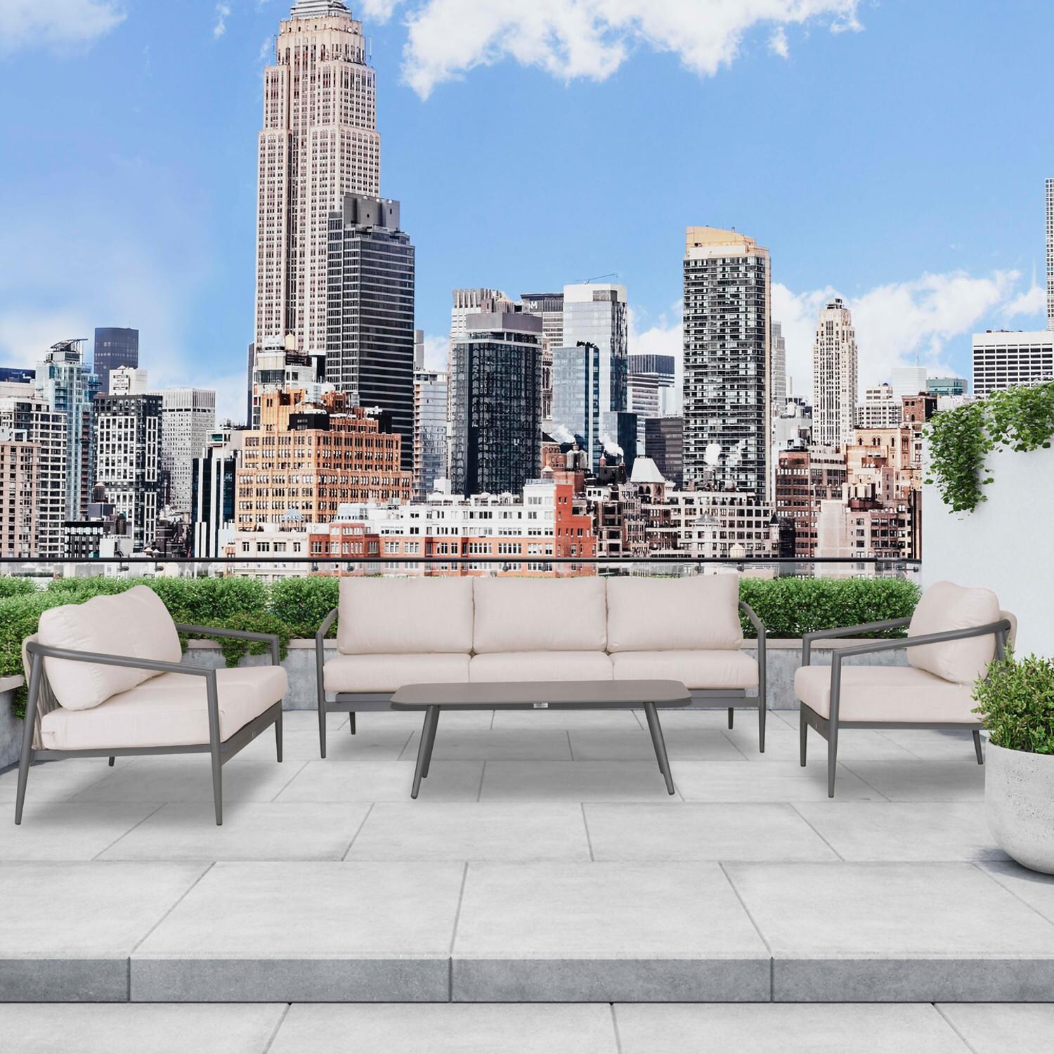 Midnight Cove 4 Pc Aluminum Seating Set w/ Sofa & Loveseat in Slate/Cast Silver by Lakeview Outdoor Designs