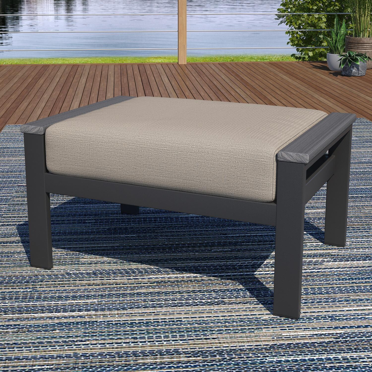 Lakeview NC6400TANGSLAT-11PC-EA Oasis Bay 11 Pc Aluminum Seating Set w/ Slat Side Panels in Gray/Echo Ash - Ottoman - Lifestyle thumbnail