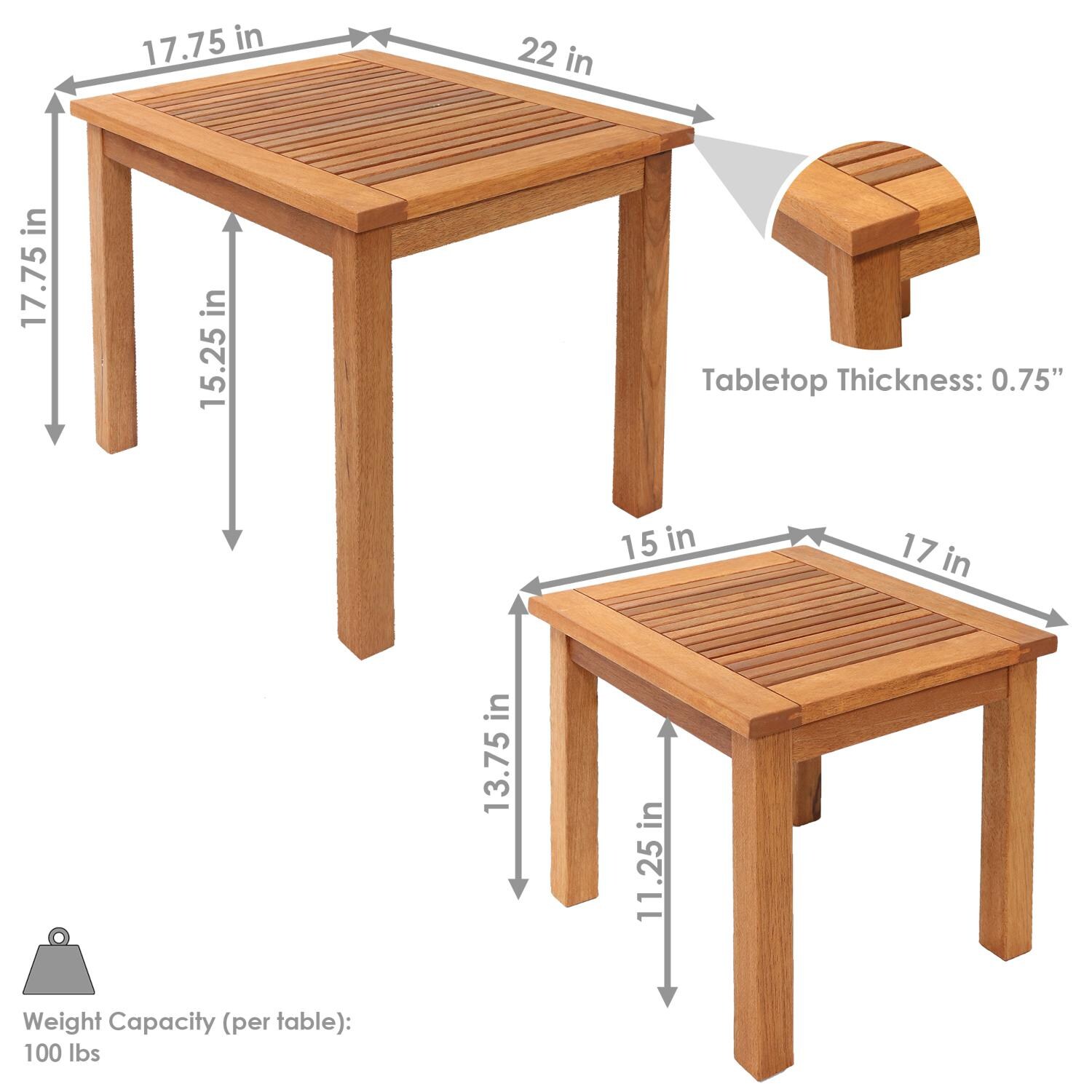 Ultimate Patio Meranti Wood Outdoor Nesting Side Tables - Dimensions thumbnail