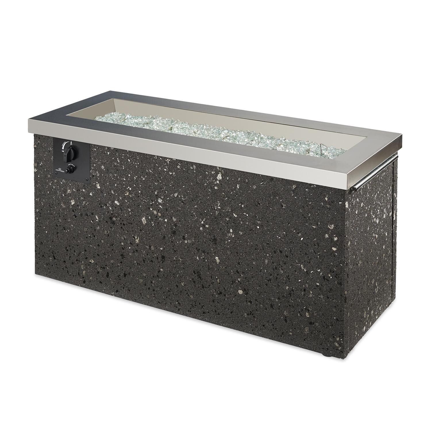 Key Largo 54 Inch Direct Spark Ignition Rectangular Stucco Propane Fire Pit Table in Stainless Steel By The Outdoor GreatRoom Company - No Flame - White Background