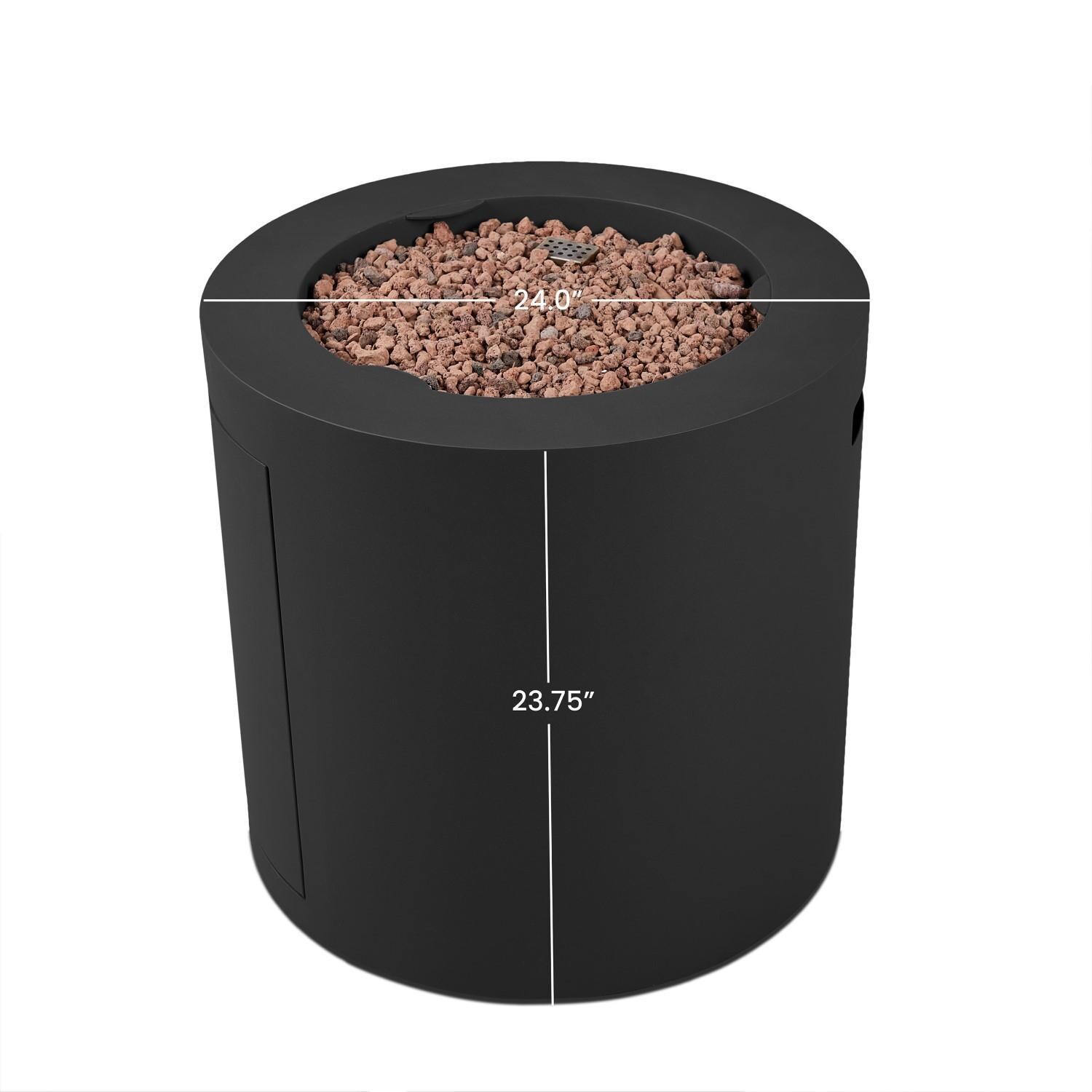 Elysian 24 Inch Round Steel Propane Fire Pit Table in Black by Lakeview - Dimensional thumbnail