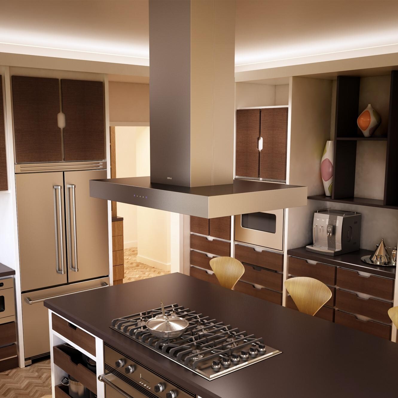 Zephyr Range Hoods 42-Inch Europa Roma Island Mount Chimney Range Hood With 600 CFM Internal Blower - Stainless Steel - ZRM-E42CS - Full View thumbnail