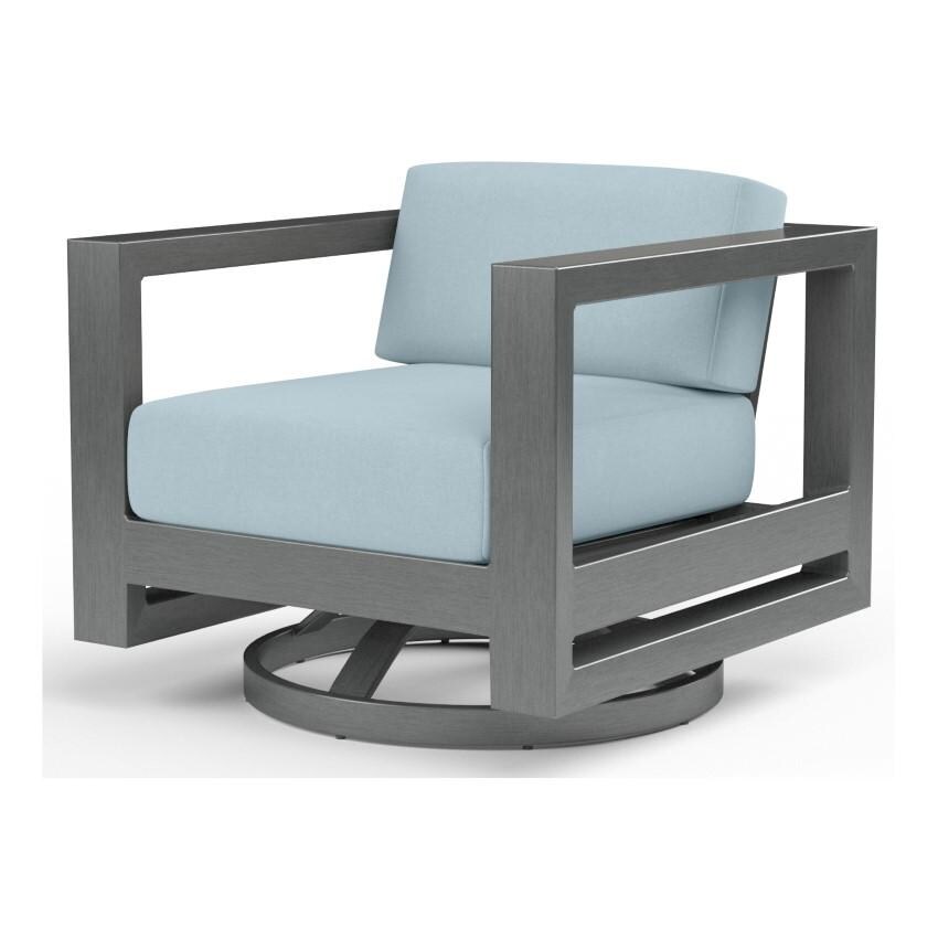 Redondo Aluminum Swivel Club Chair w/ No Welt in Slate/Canvas Skyline by Sunset West - White Background thumbnail