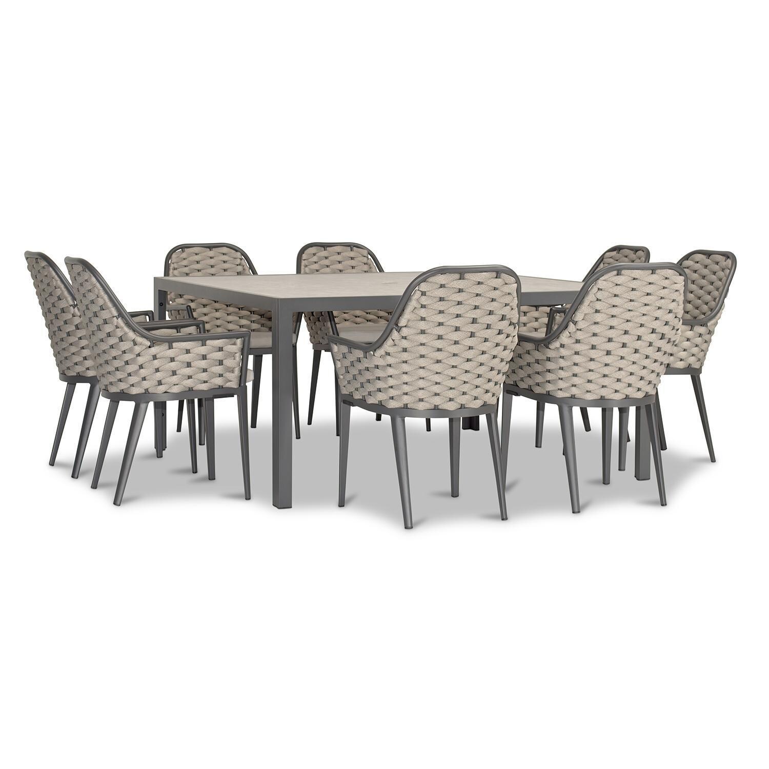 Chloe Bay 9 Pc Aluminum Square Dining Set in Slate by Lakeview - Side View - White Background thumbnail