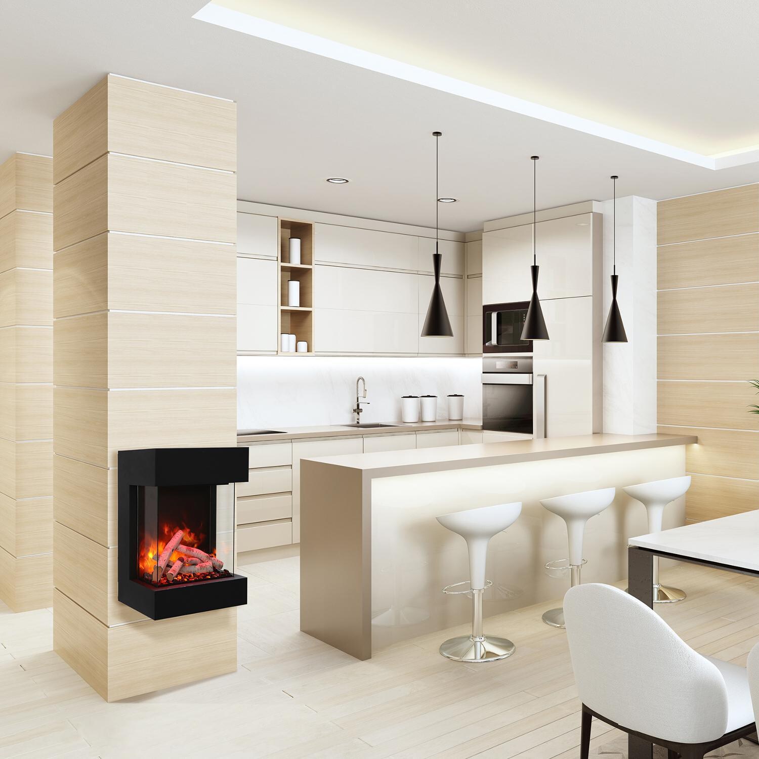 Amantii Cube 20-Inch Three Sided Wall Mount Electric Fireplace - Indoor/Outdoor - Column Mount with Birch Logs thumbnail