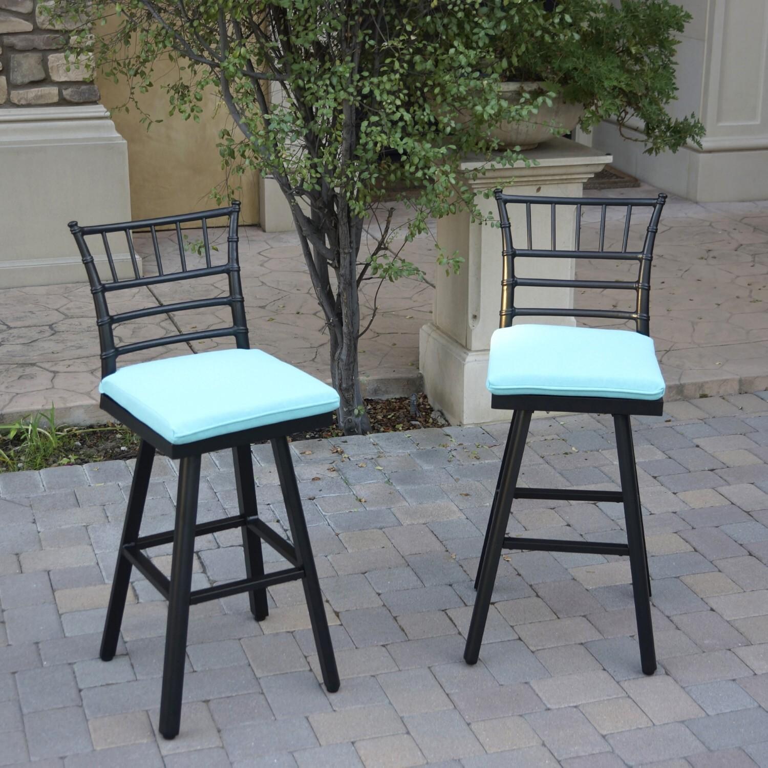 Bella 2 Pc Aluminum Swivel Bar Height Bar Stool Set in Blue/Dark Brown by Darlee - Hero - Lifestyle thumbnail