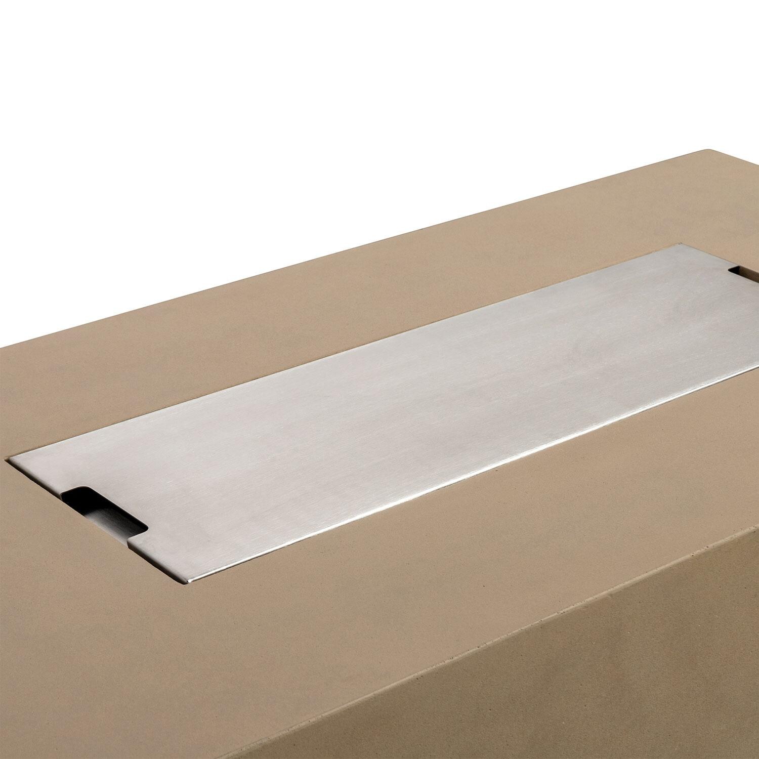 Glenwood 55-in Rectangular Concrete Natural Gas Fire Pit in Sand by Lakeview Outdoor Designs - Burner Lid - Detail thumbnail