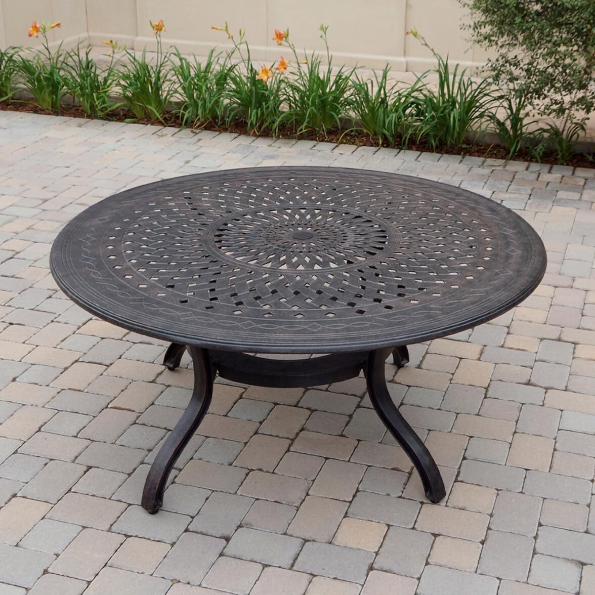 Darlee B/DL13-7PC-26D-S Nassau 7 Pc Cast Aluminum Dining Set in Antique Bronze w/ Sesame Cushions - Table - Lifestyle
